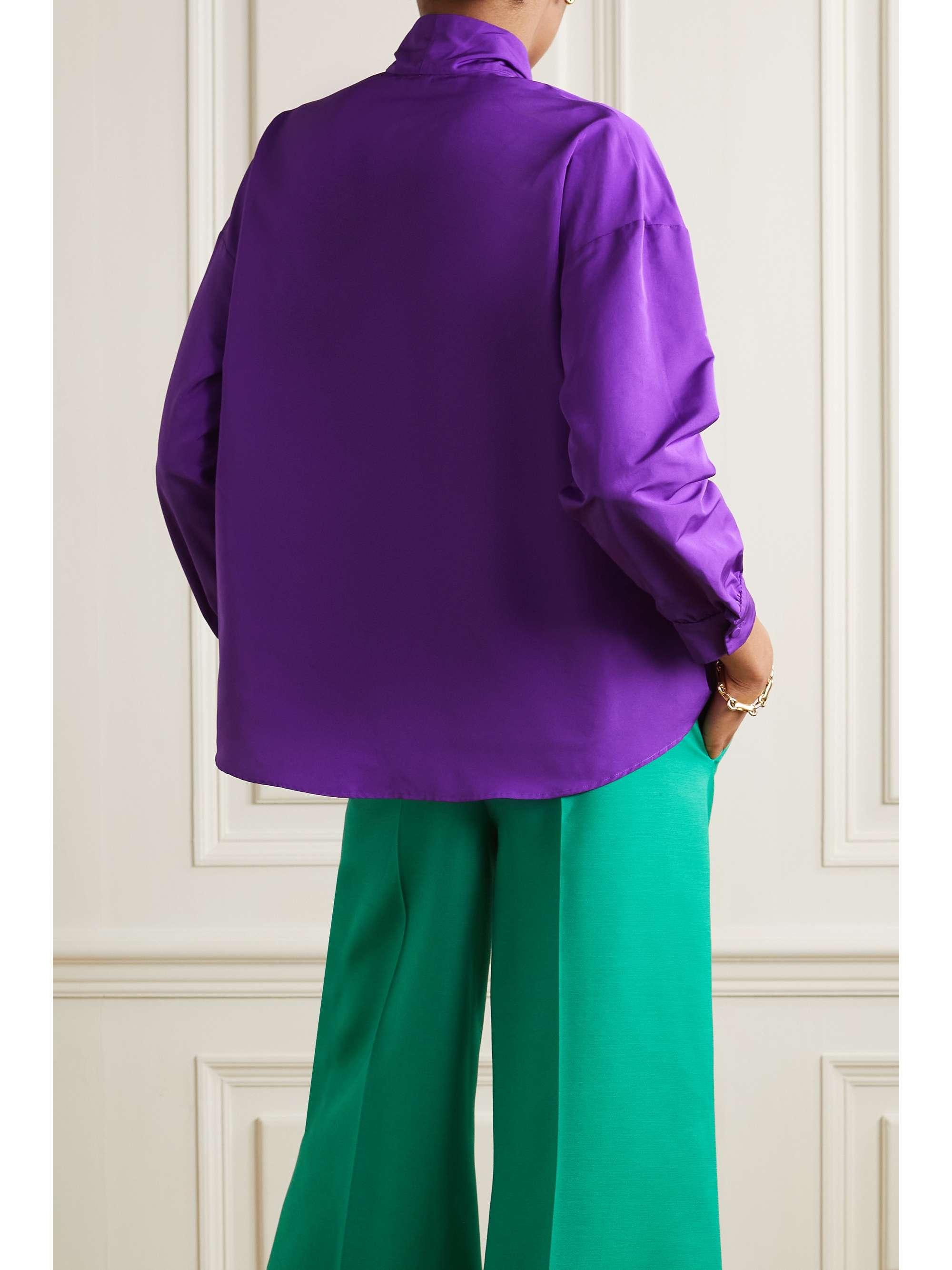 VALENTINO Tie-detailed cotton-blend faille blouse
