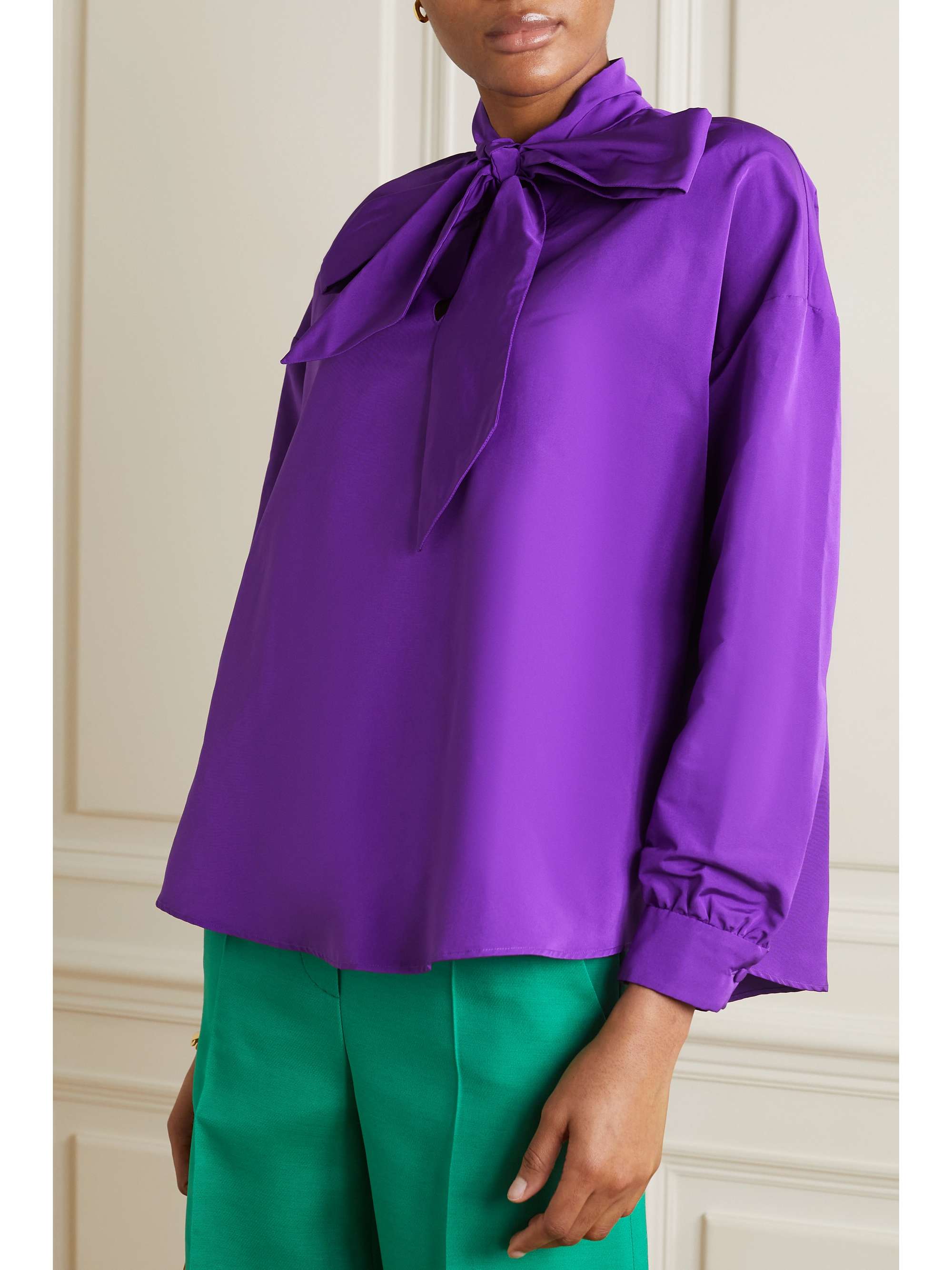 VALENTINO Tie-detailed cotton-blend faille blouse