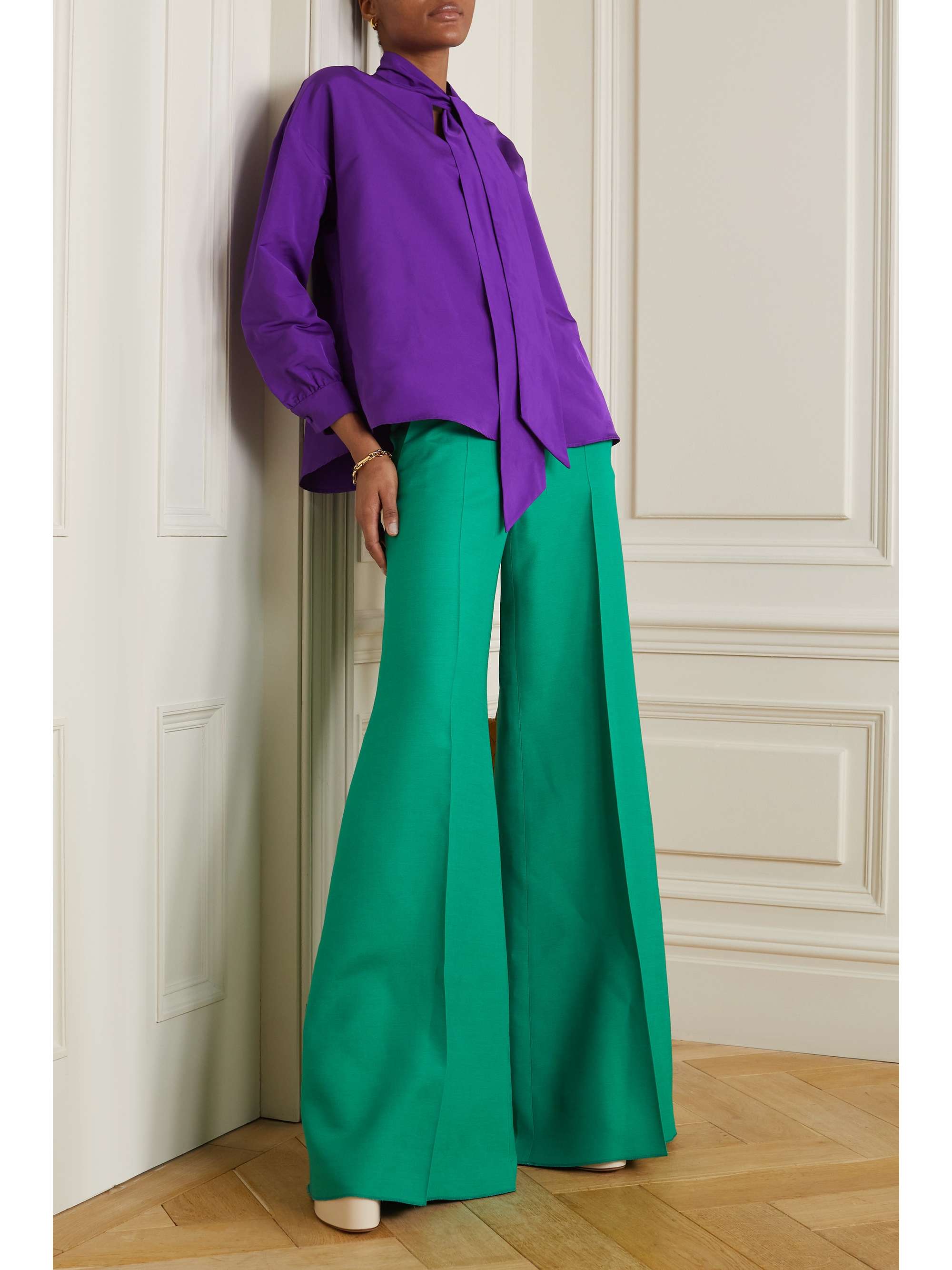 VALENTINO Tie-detailed cotton-blend faille blouse