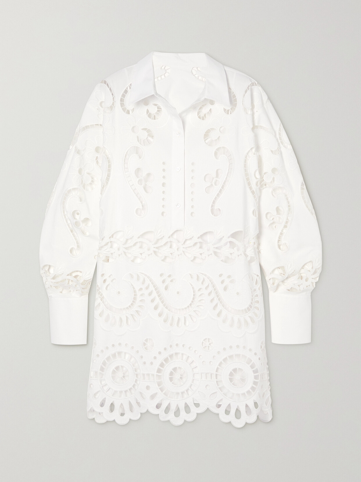 Valentino - Broderie Anglaise Cotton Mini Shirt Dress - White