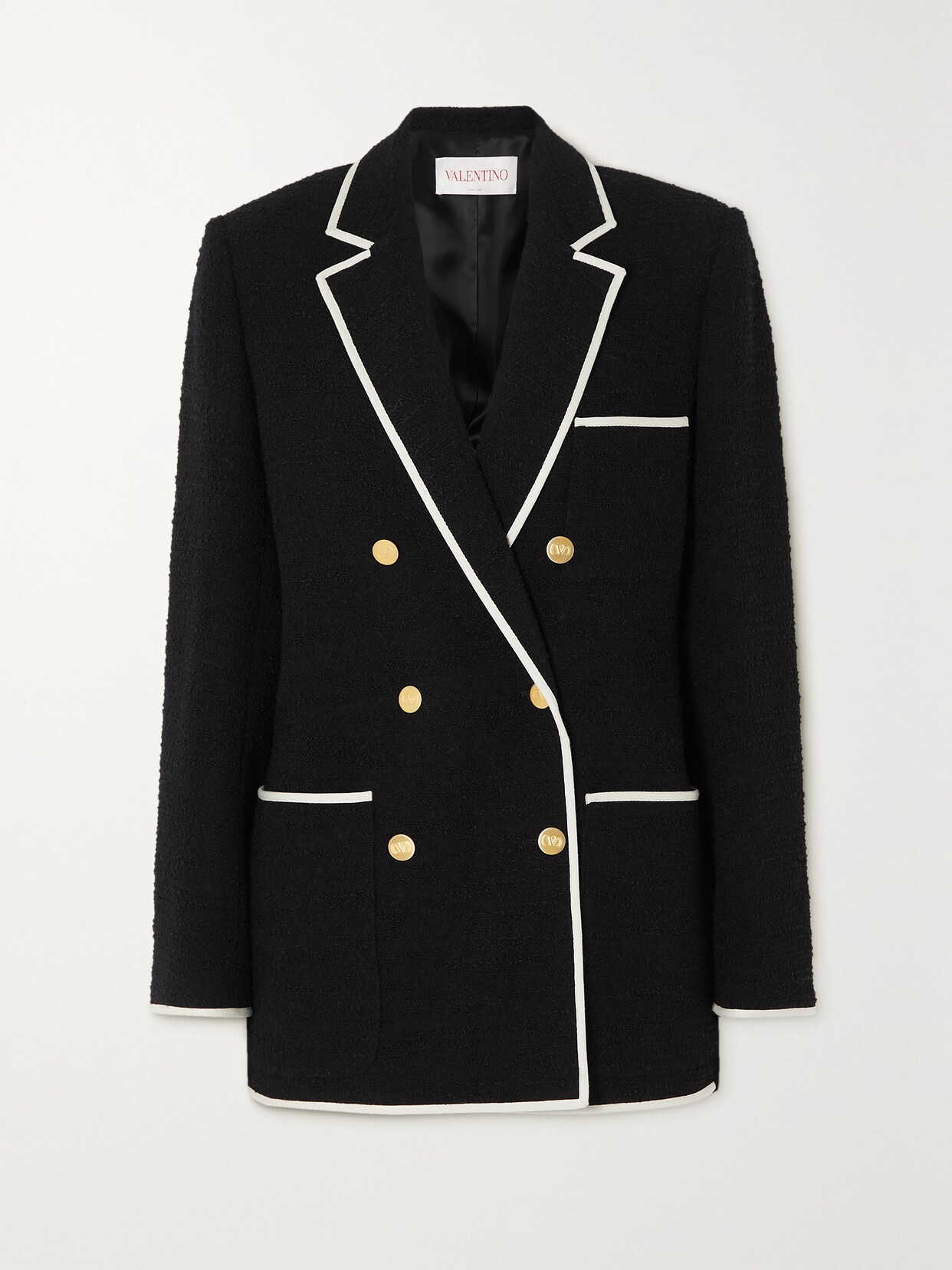 Shop Valentino Double-breasted Wool-blend Bouclé Blazer In Black