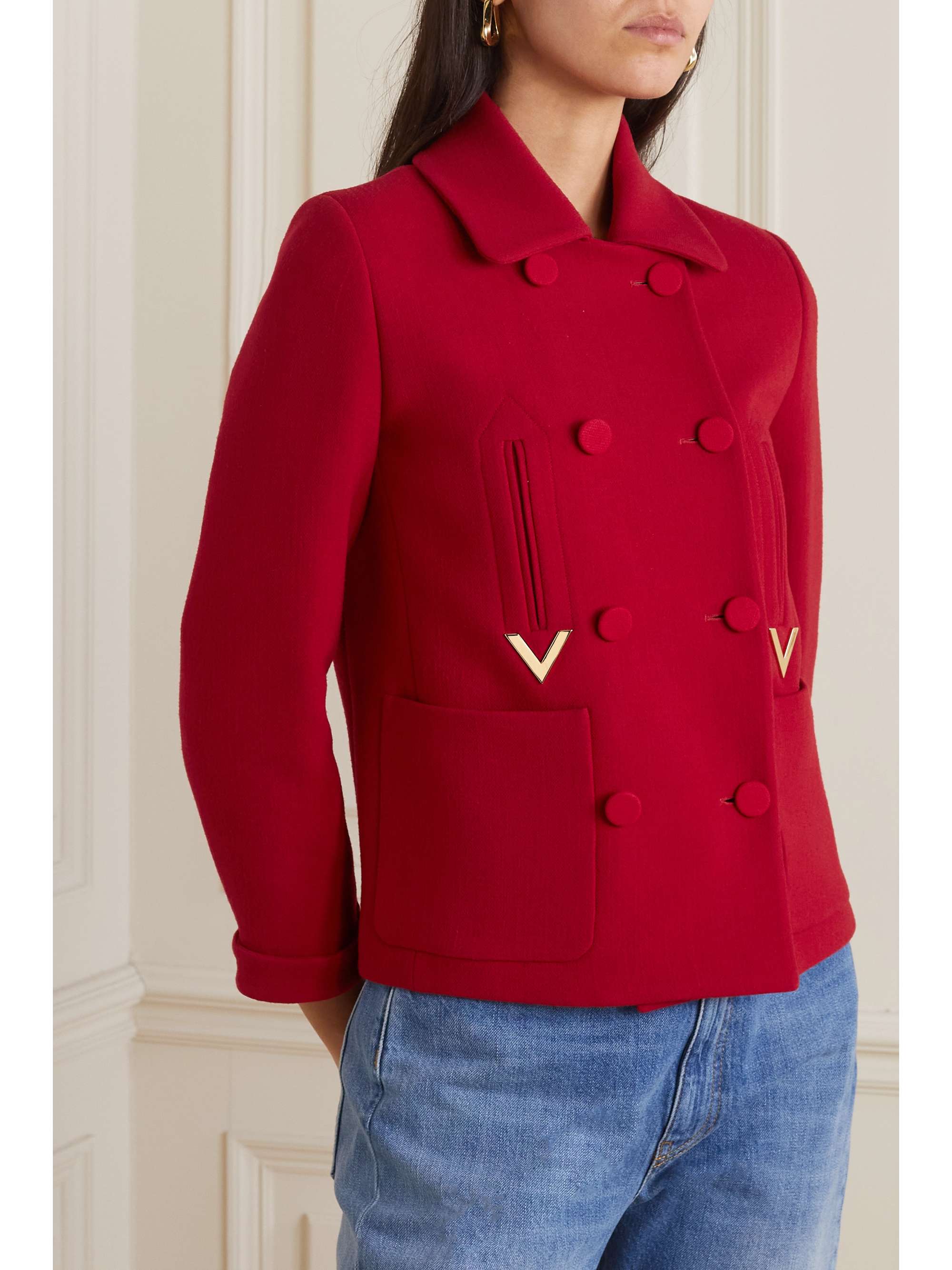 VALENTINO GARAVANI Double-breasted embellished wool-blend jacket