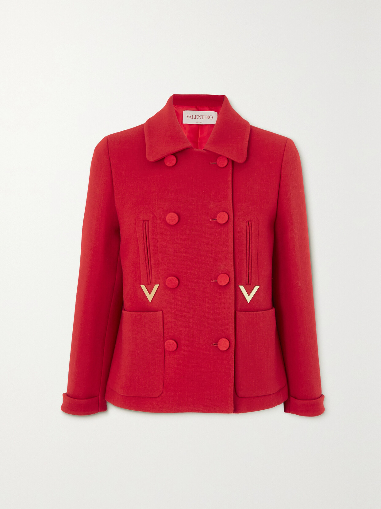 Shop Valentino Double-breasted Embellished Wool-blend Jacket In Red