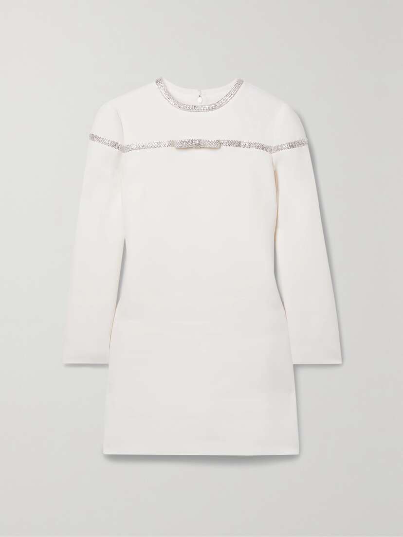 Valentino Garavani Crystal-embellished Wool And Silk-blend Crepe Mini Dress