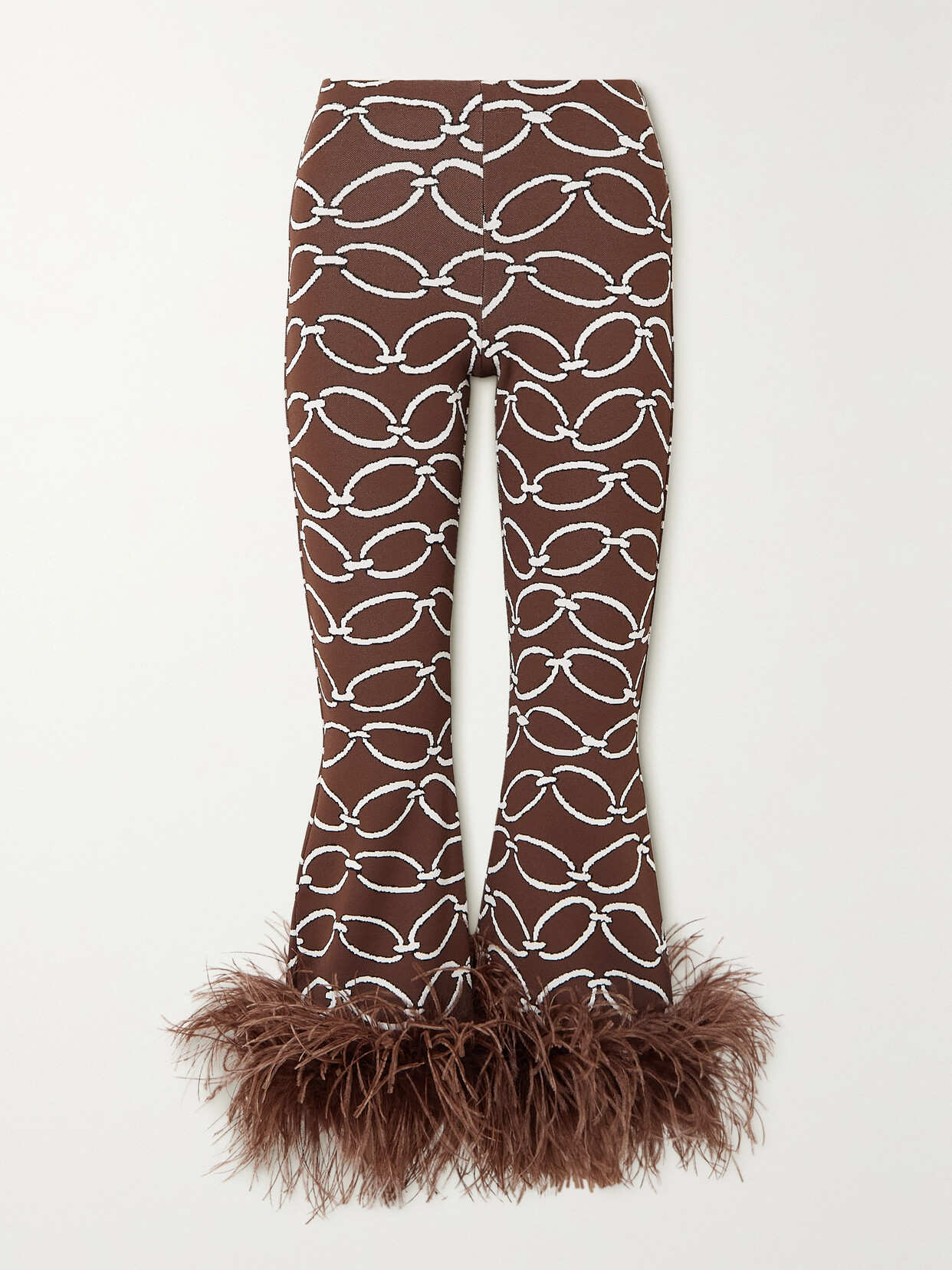 Valentino Garavani - Cropped Feather-trimmed Stretch Jacquard-knit Pants - Brown