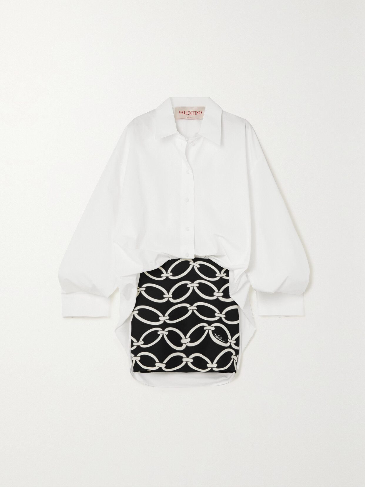 Valentino Garavani - Cotton-poplin And Printed Crepe Mini Shirt Dress - White