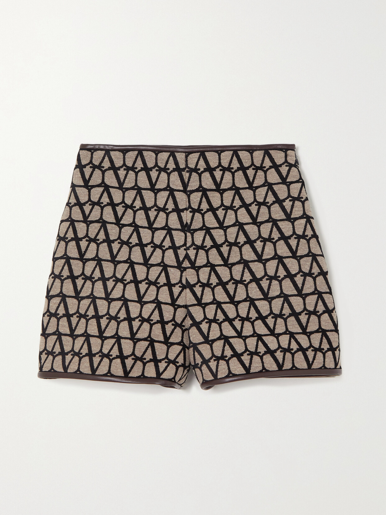 Valentino Garavani - Toile Iconographe Leather-trimmed Flocked Canvas Shorts - Brown