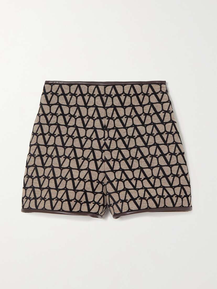 Valentino Garavani — Toile Iconographe leather-trimmed flocked canvas shorts