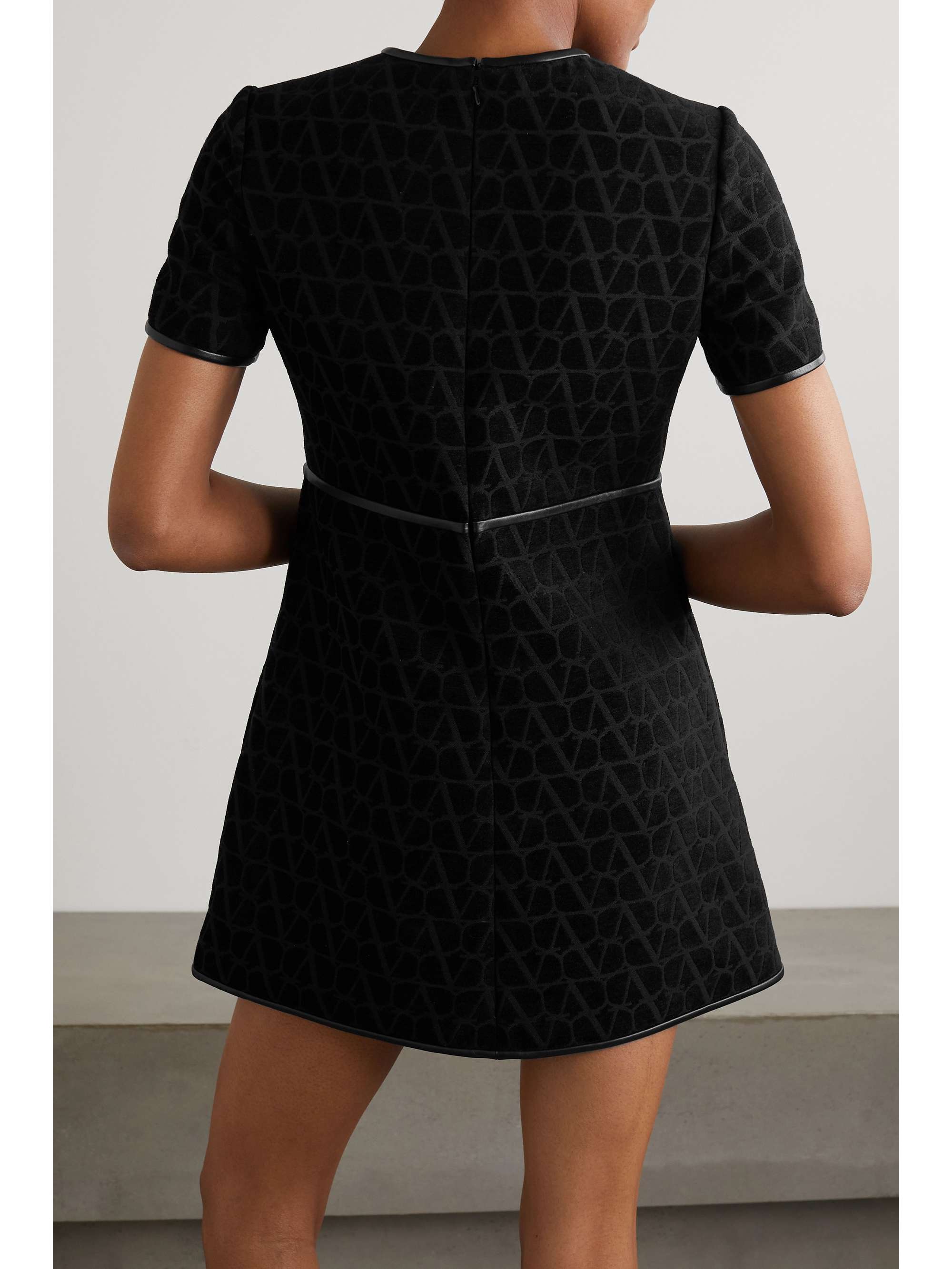 VALENTINO Leather-trimmed jacquard mini dress