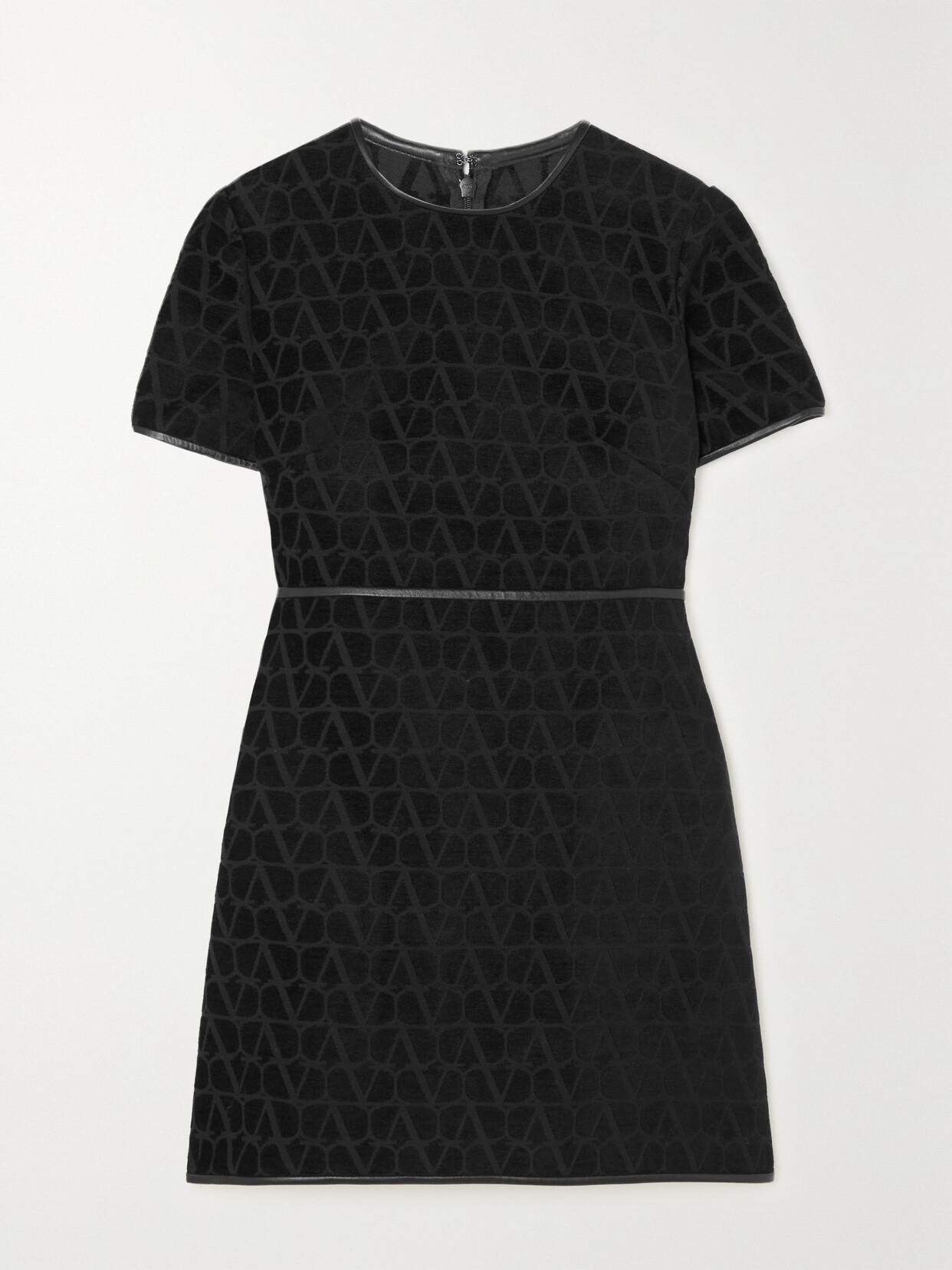 Valentino - Leather-trimmed Jacquard Mini Dress - Black