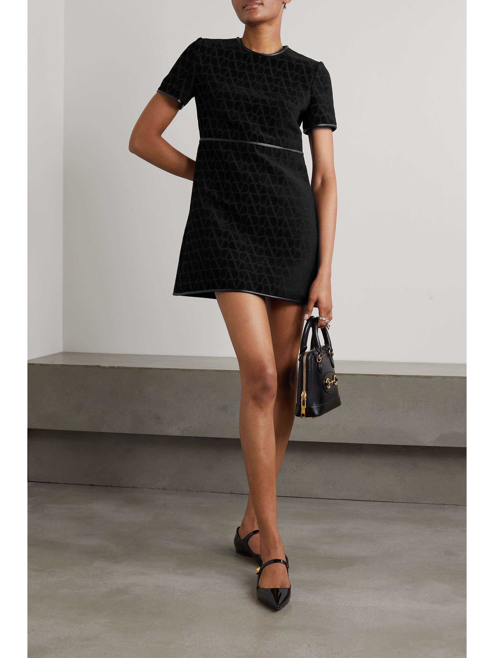 VALENTINO GARAVANI Leather-trimmed jacquard mini dress | NET-A-PORTER