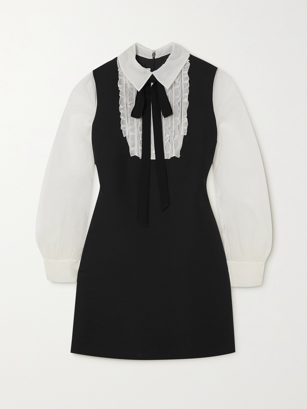 Valentino - Silk-chiffon And Crepe Pussy-bow Mini Dress - Black