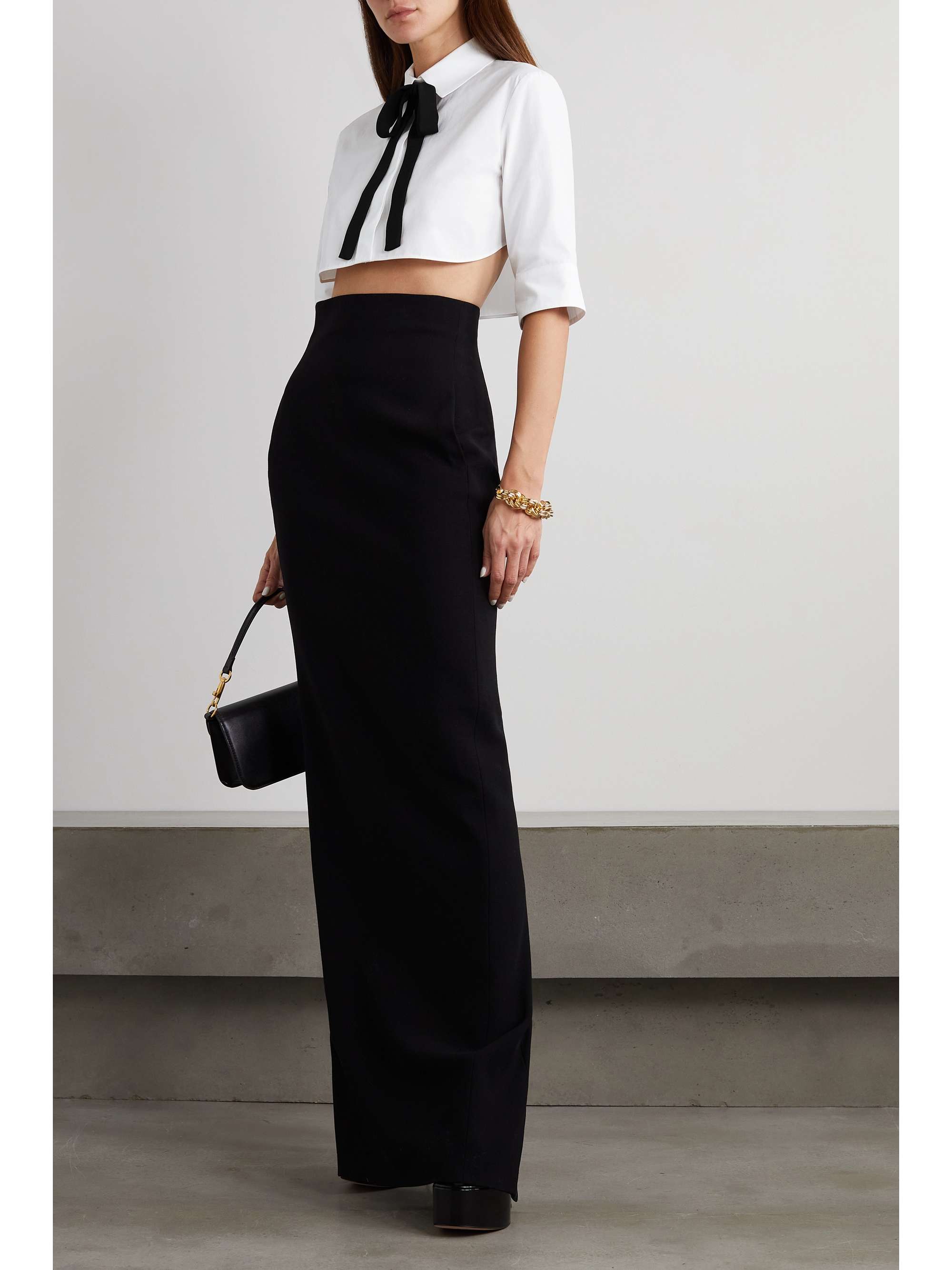 VALENTINO Pussy-bow cotton-poplin shirt