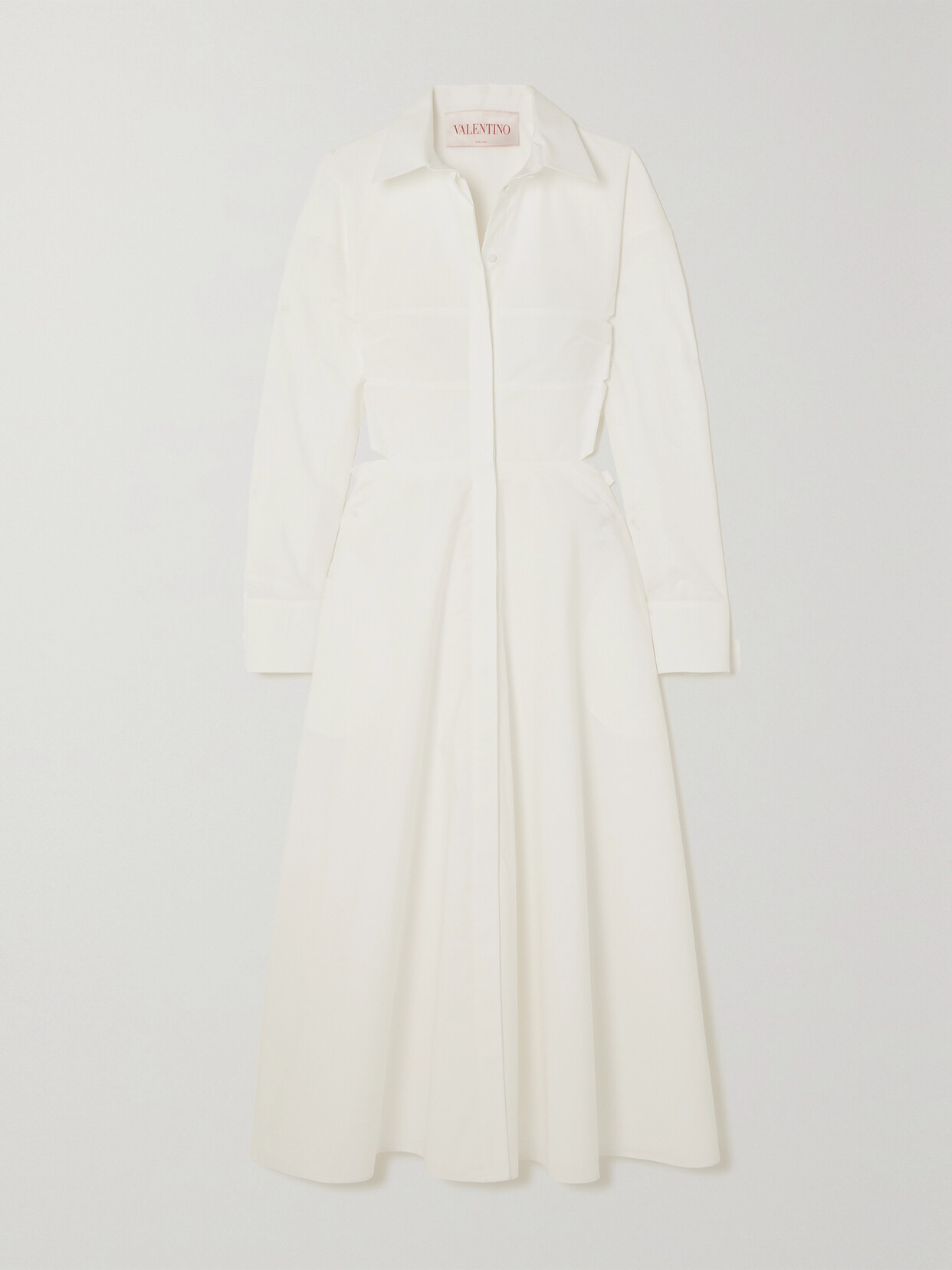 Valentino Bow-detailed Cutout Cotton-poplin Midi Shirt Dress In White