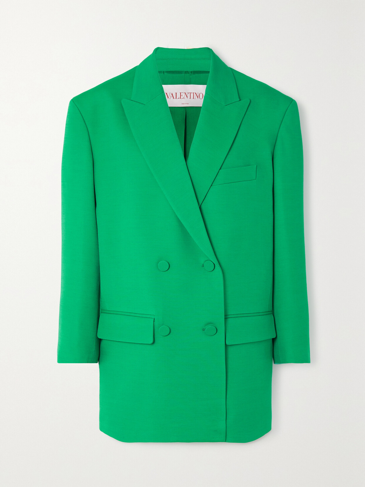 Valentino - Oversized Double-breasted Wool And Silk-blend Crepe Blazer - Green