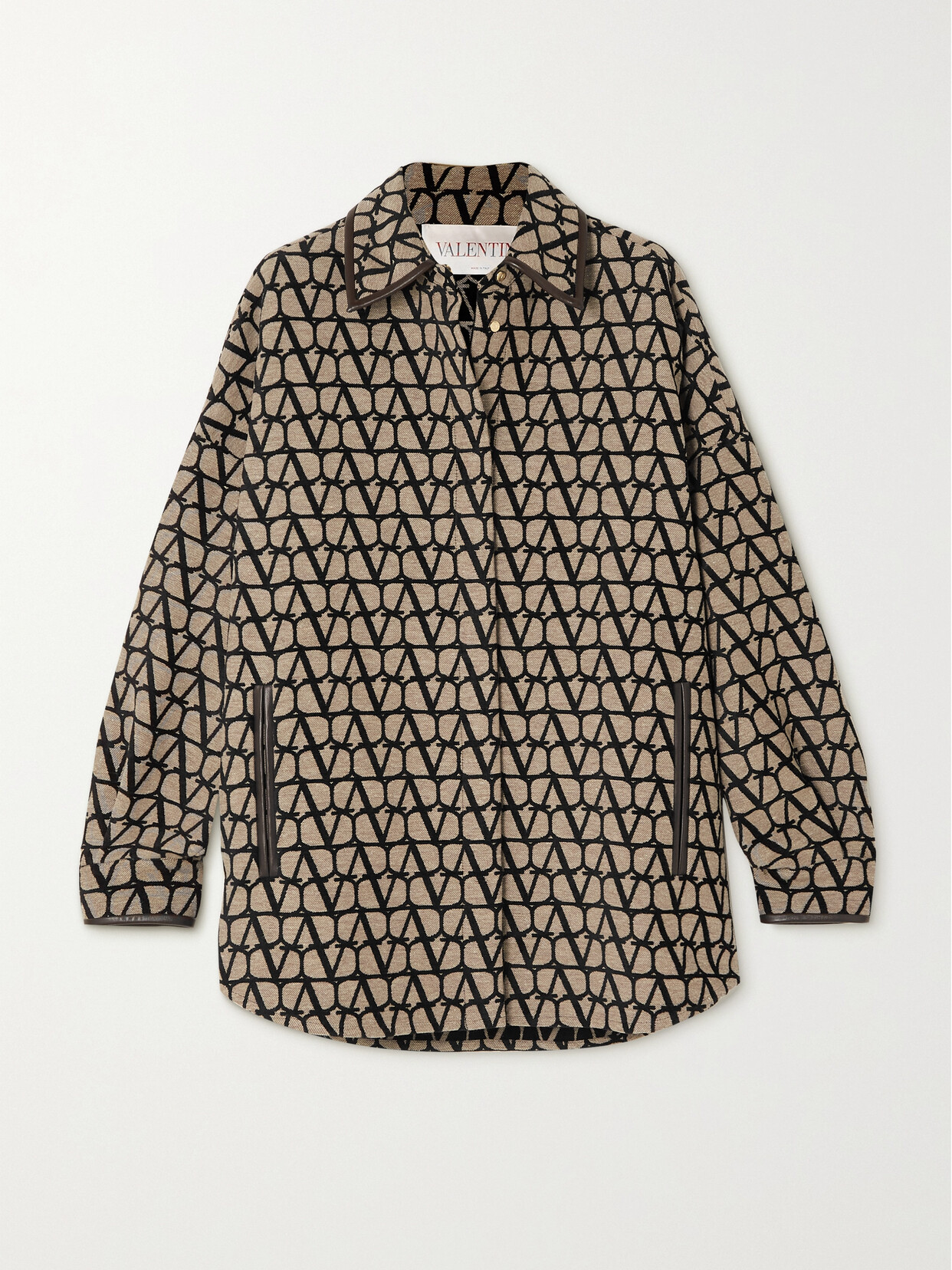 Valentino Oversized Leather-trimmed Jacquard Jacket In Brown