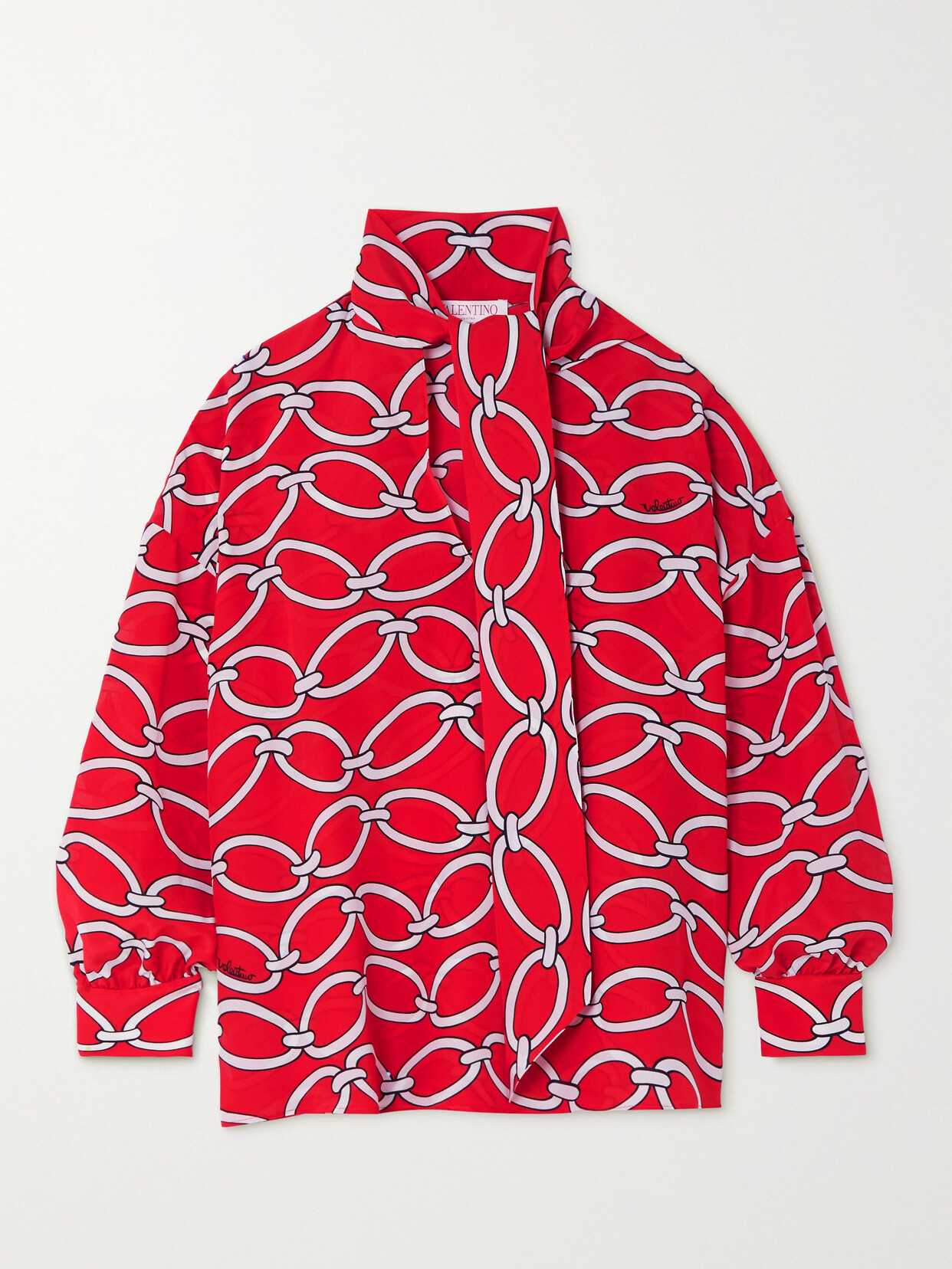 Valentino - Tie-detailed Printed Silk Crepe De Chine Blouse - Red