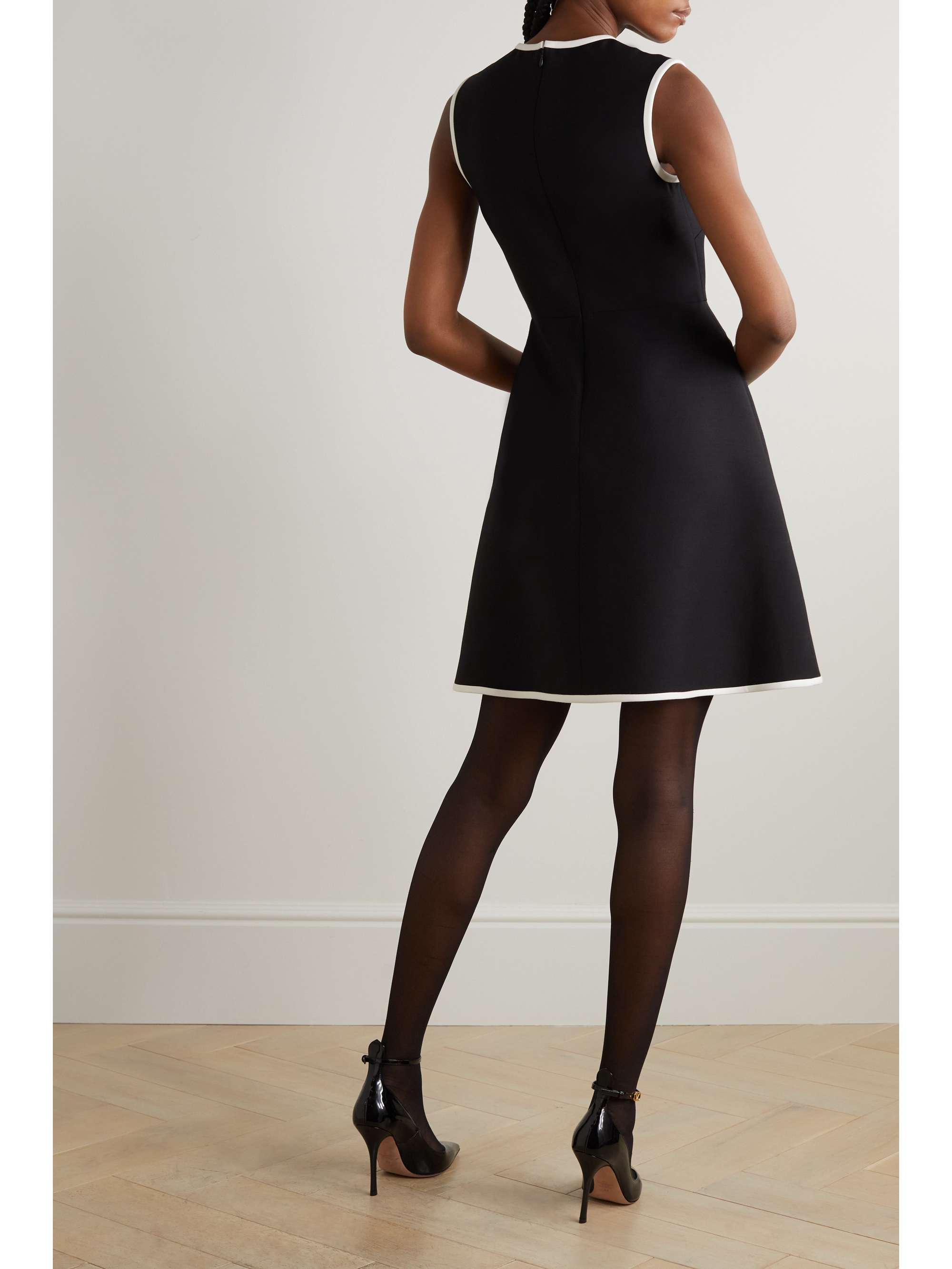 VALENTINO GARAVANI Embellished piped wool and silk-blend knitted dress