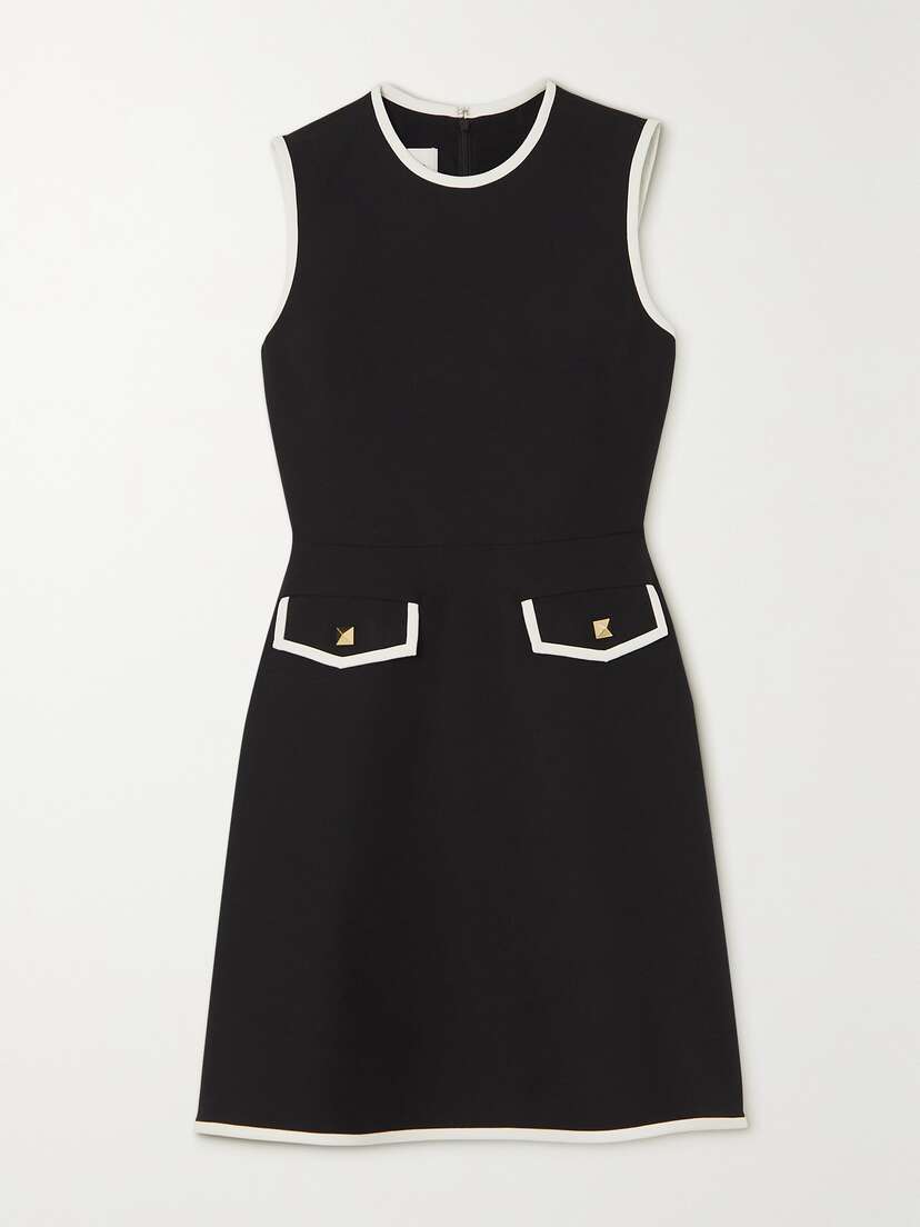 Valentino Garavani Embellished Piped Wool And Silk-blend Knitted Dress