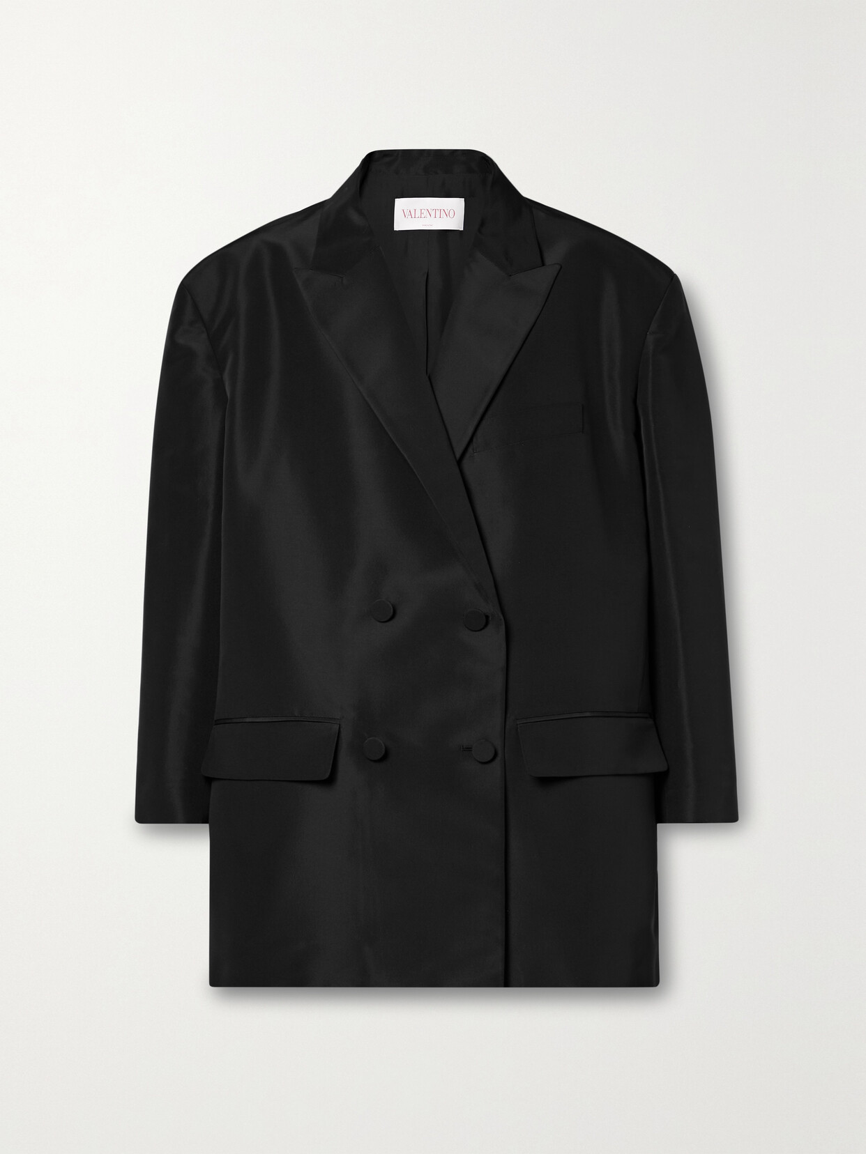 Valentino Oversized Double-breasted Silk-faille Blazer In Black