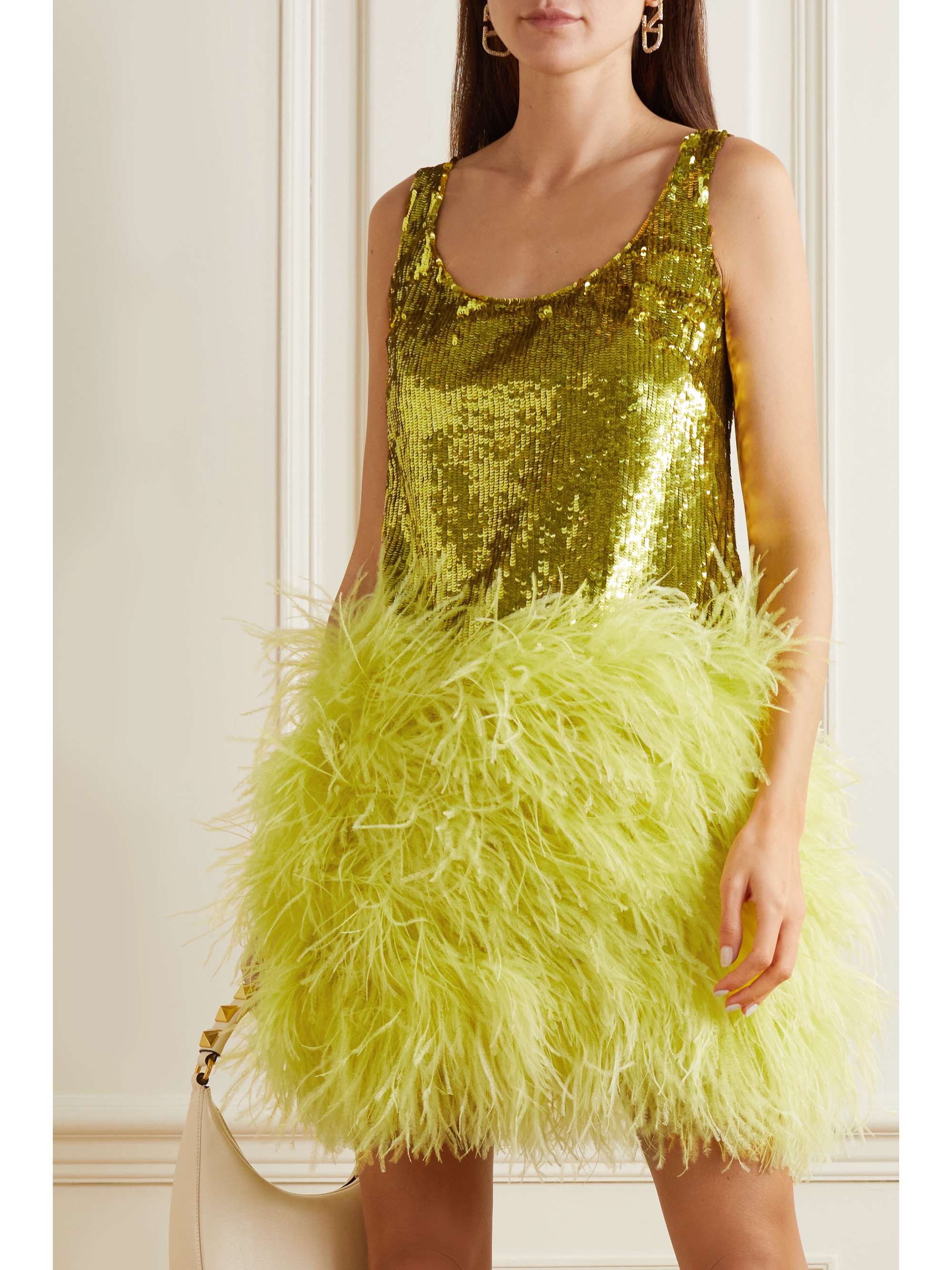 VALENTINO GARAVANI Feathertrimmed sequined tulle mini dress NETAPORTER