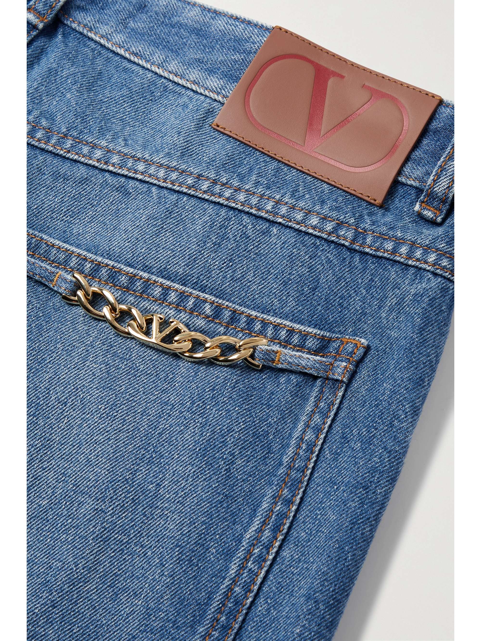 VALENTINO GARAVANI Chain-embellished cropped high-rise wide-leg jeans