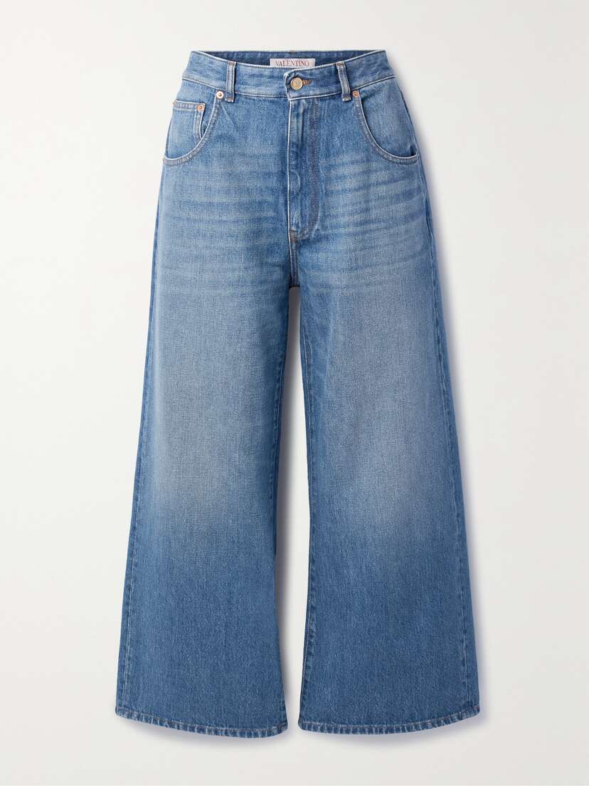 Valentino Garavani Chain-embellished Cropped High-rise Wide-leg Jeans