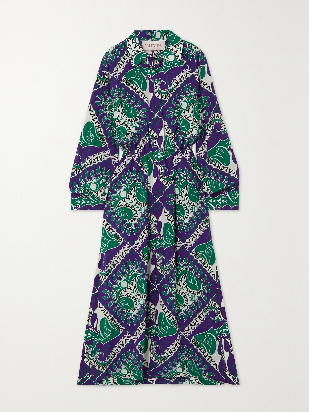 Shop Valentino Printed Silk Crepe De Chine Midi Shirt Dress In Green