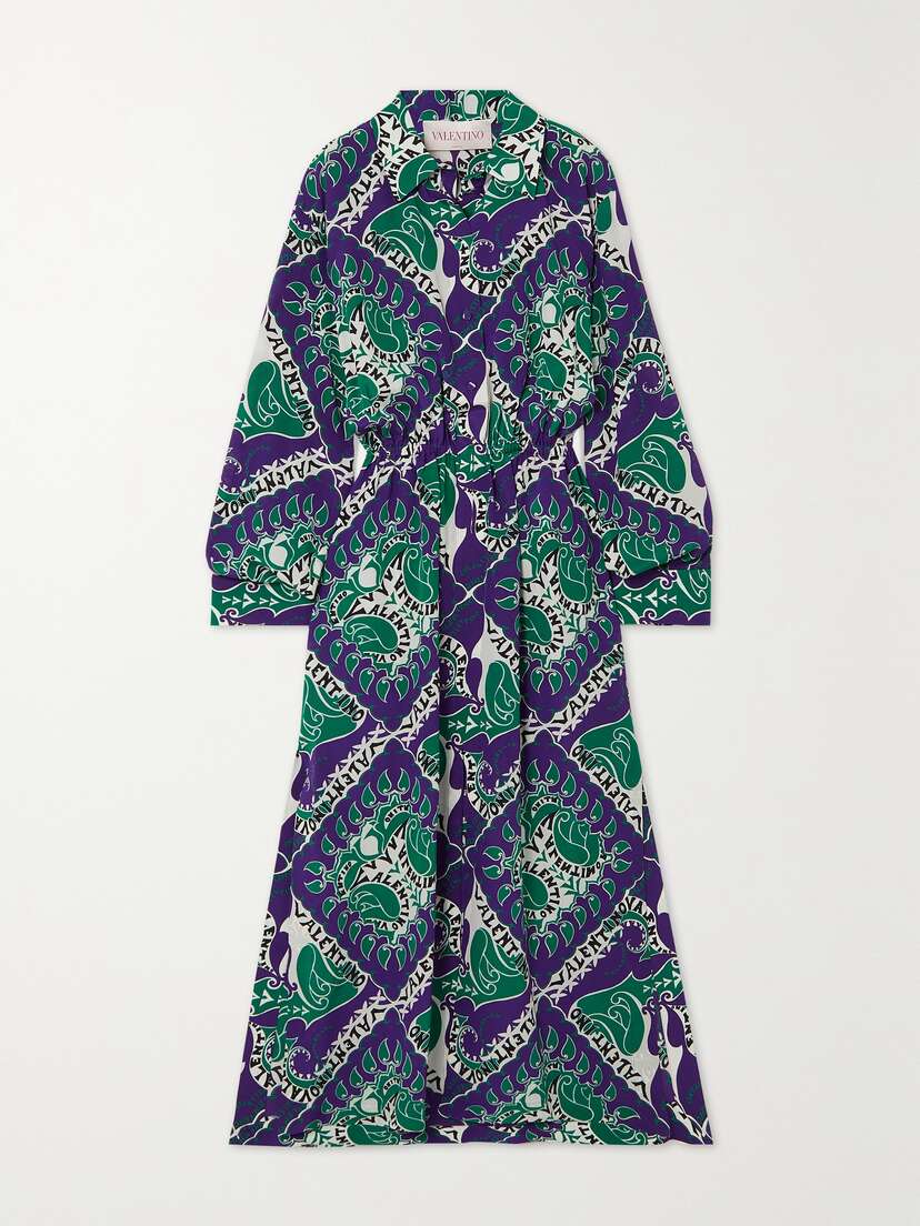 Valentino Garavani Printed Silk Crepe De Chine Midi Shirt Dress