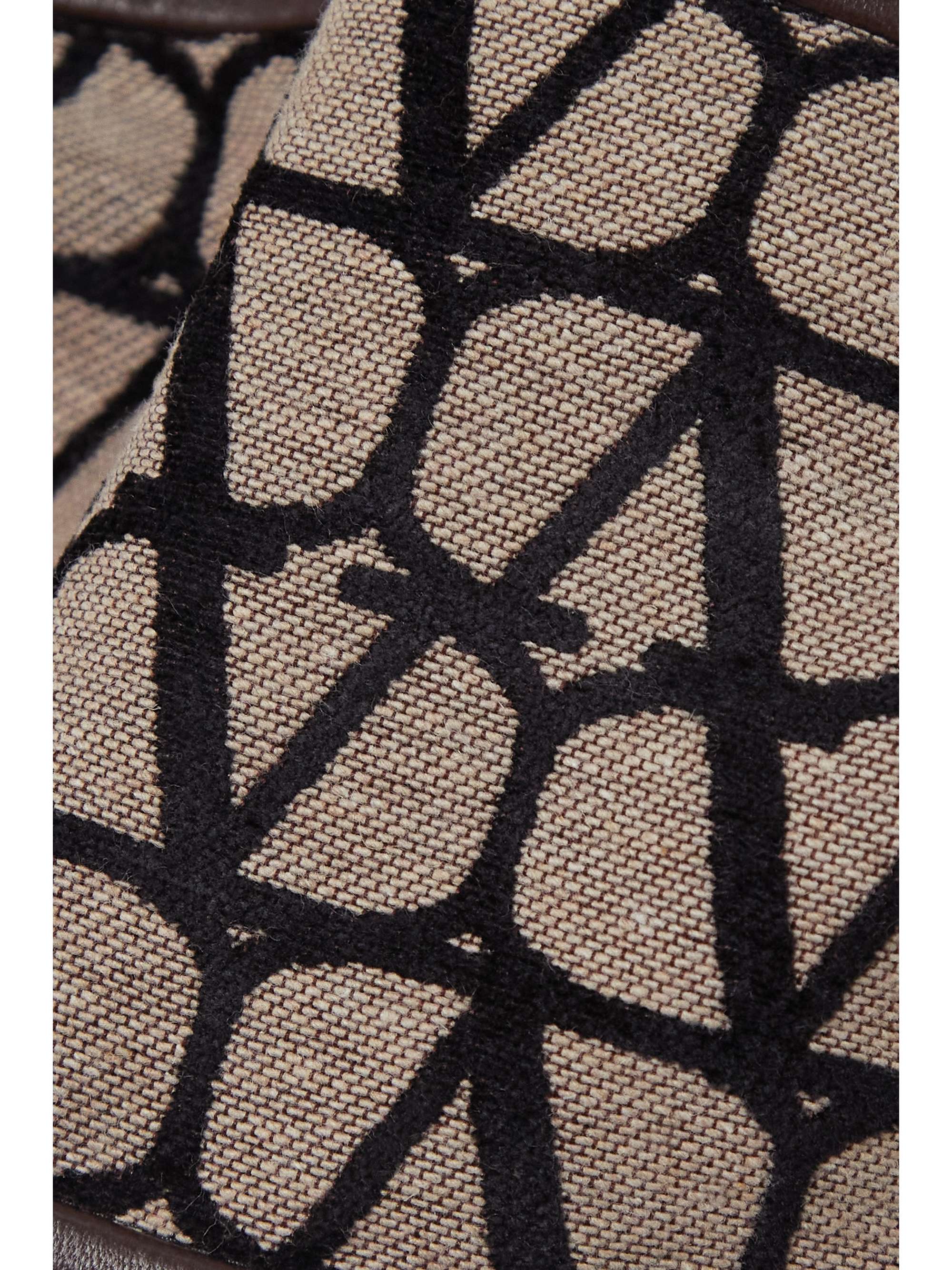 VALENTINO GARAVANI Toile Iconographe cropped leather-trimmed flocked canvas top
