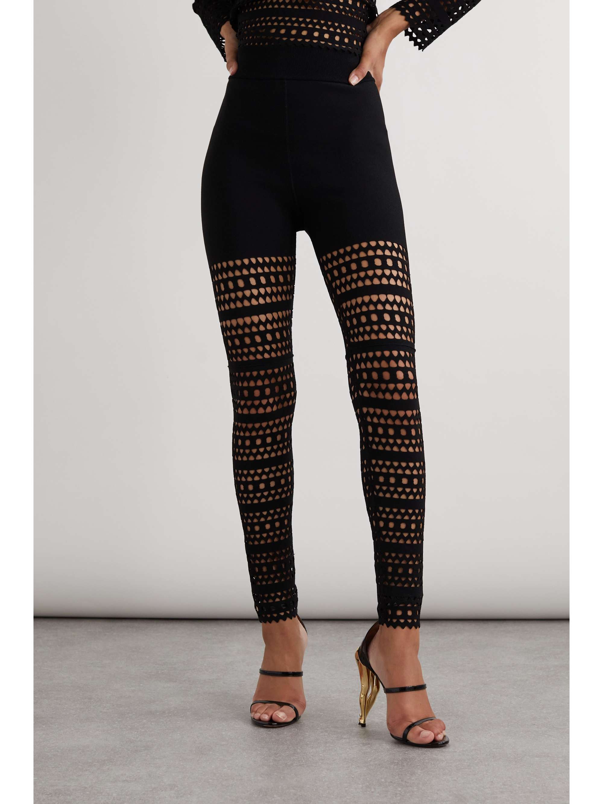 ALAÏA Lasercut knitted leggings NETAPORTER