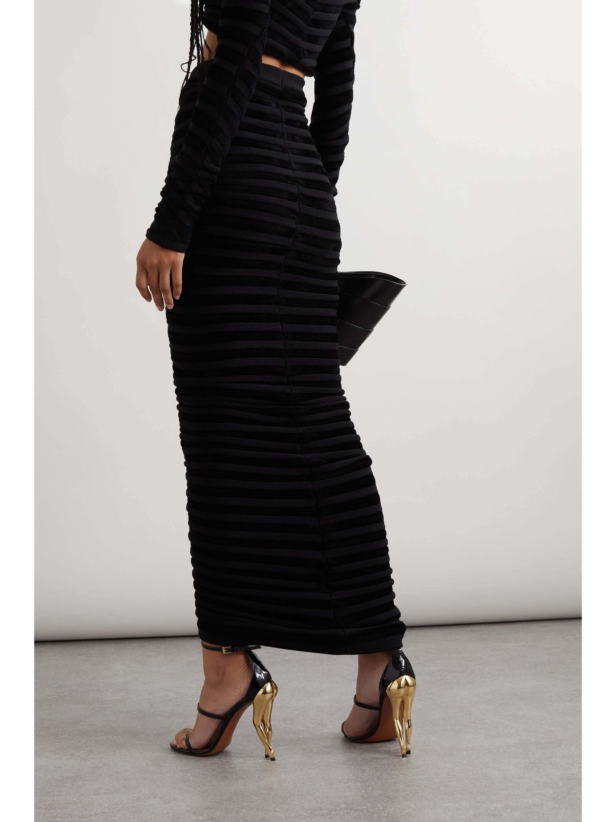 ALAÏA Striped chenille and jersey maxi skirt