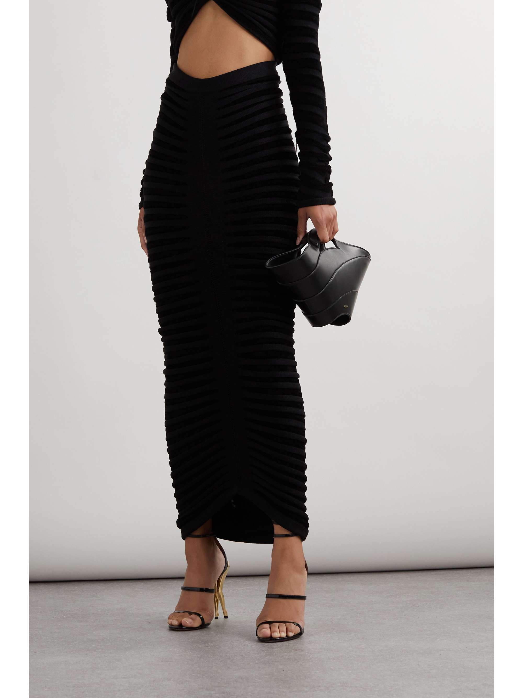 ALAÏA Striped chenille and jersey maxi skirt