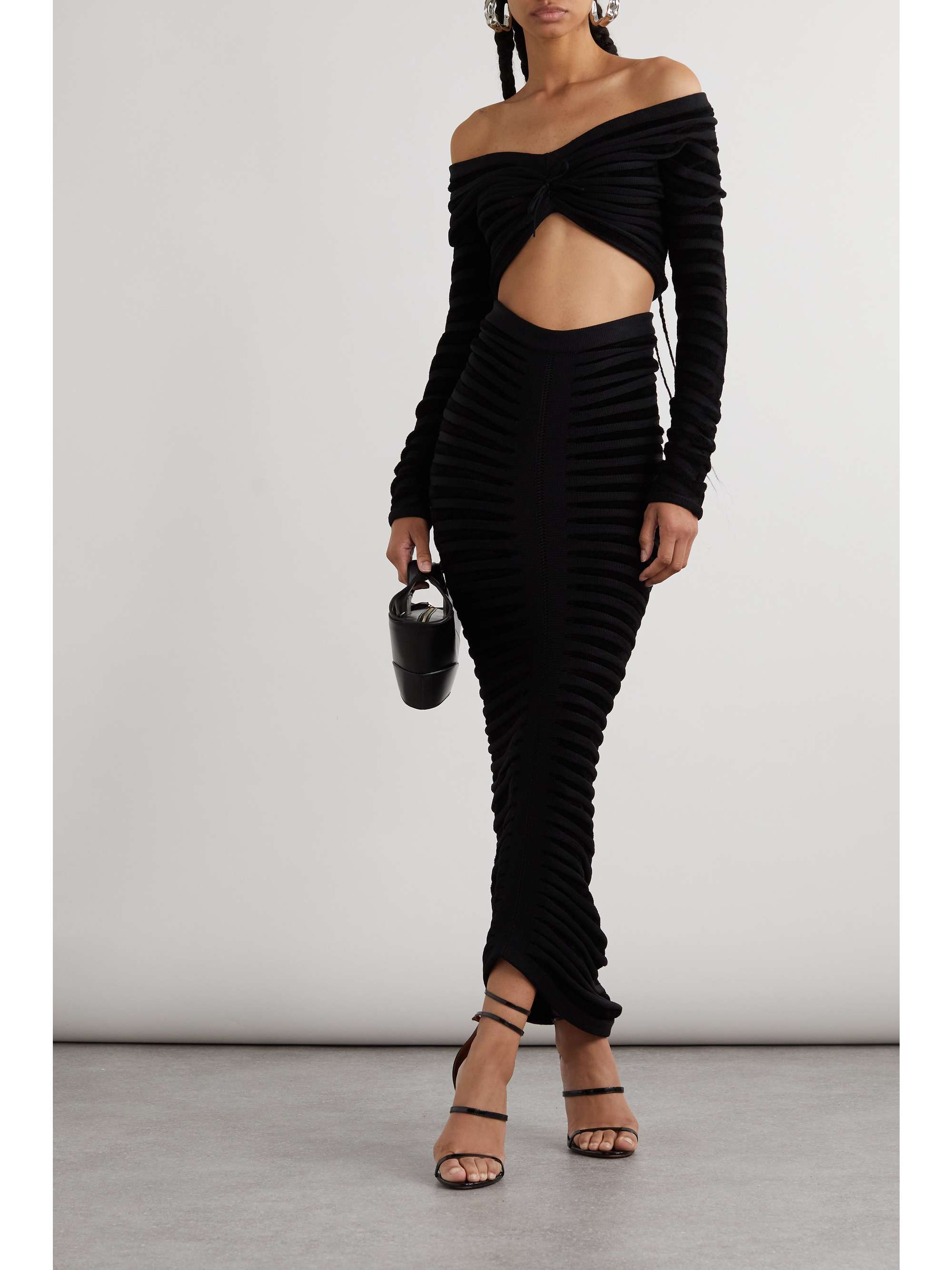 ALAÏA Striped chenille and jersey maxi skirt