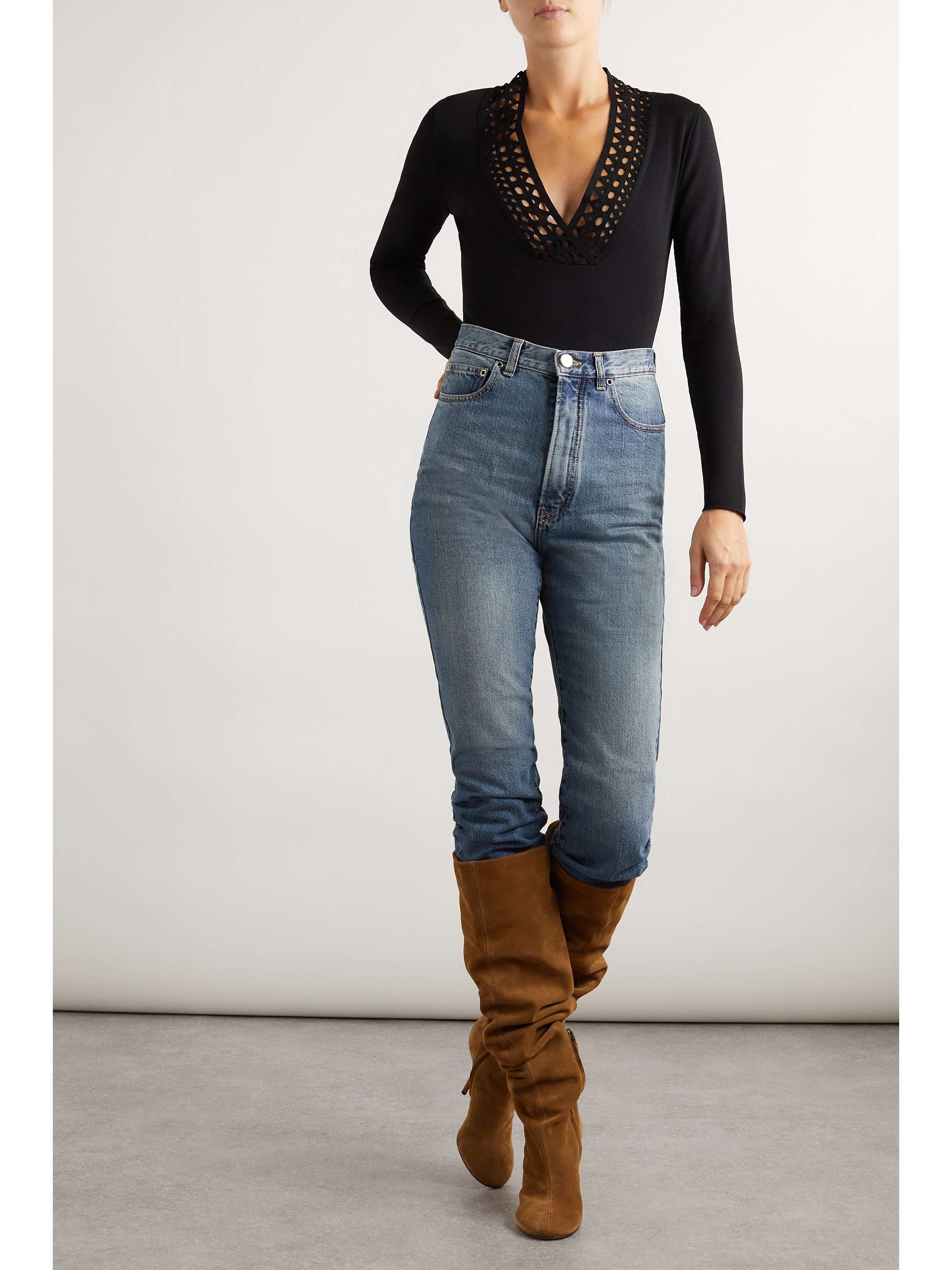 ALAÏA Lasercut jersey bodysuit NETAPORTER