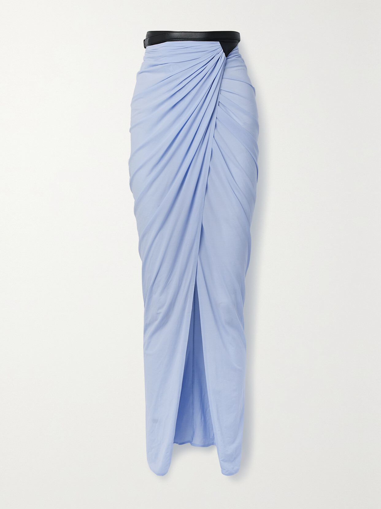 Alaïa Gathered Leather-trimmed Stretch-jersey Maxi Wrap Skirt