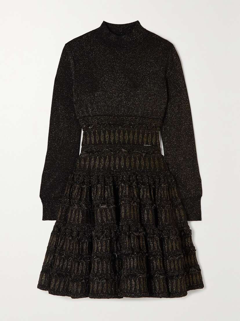 Alaïa Archetypes Ruffled Metallic Stretch-knit Mini Dress