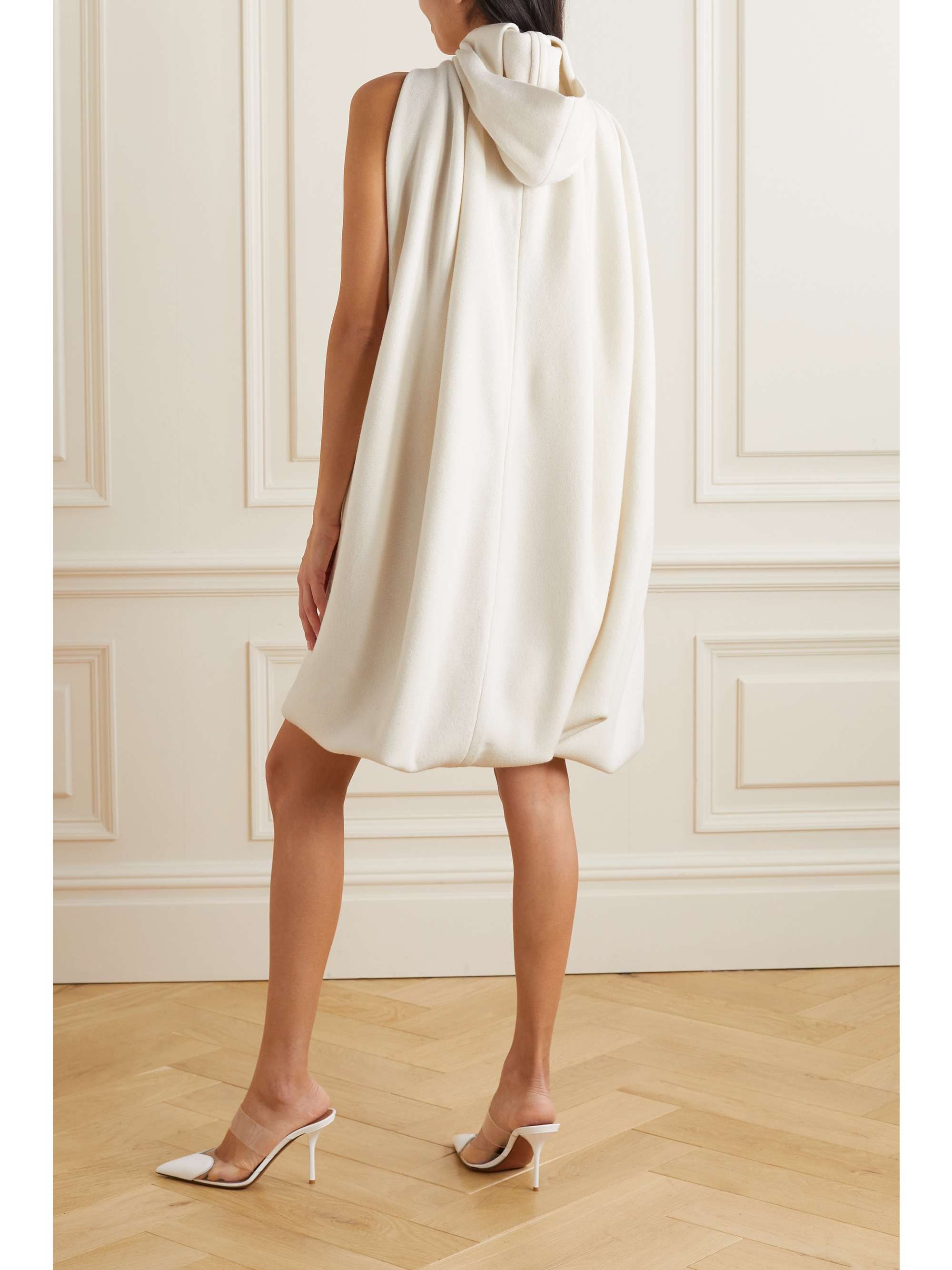 ALAÏA Hooded asymmetric wrap-effect cashmere mini dress