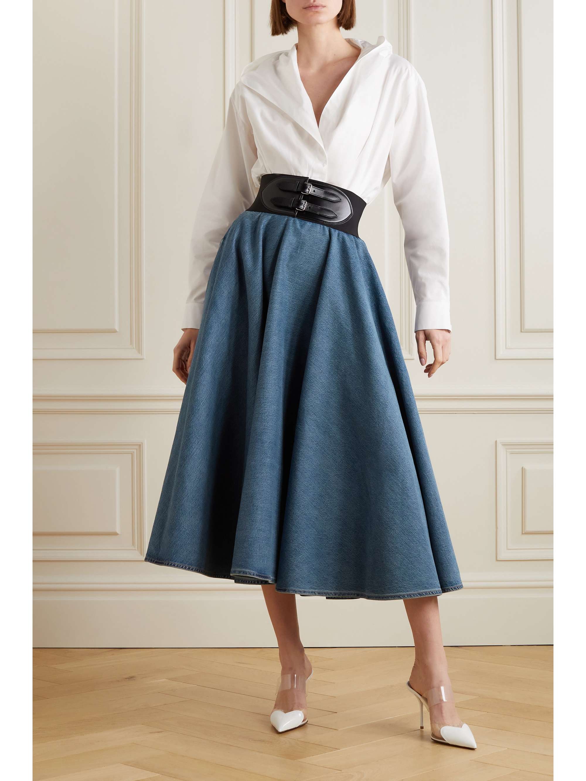 Herlipto Belted Trimmed Midi Skirt