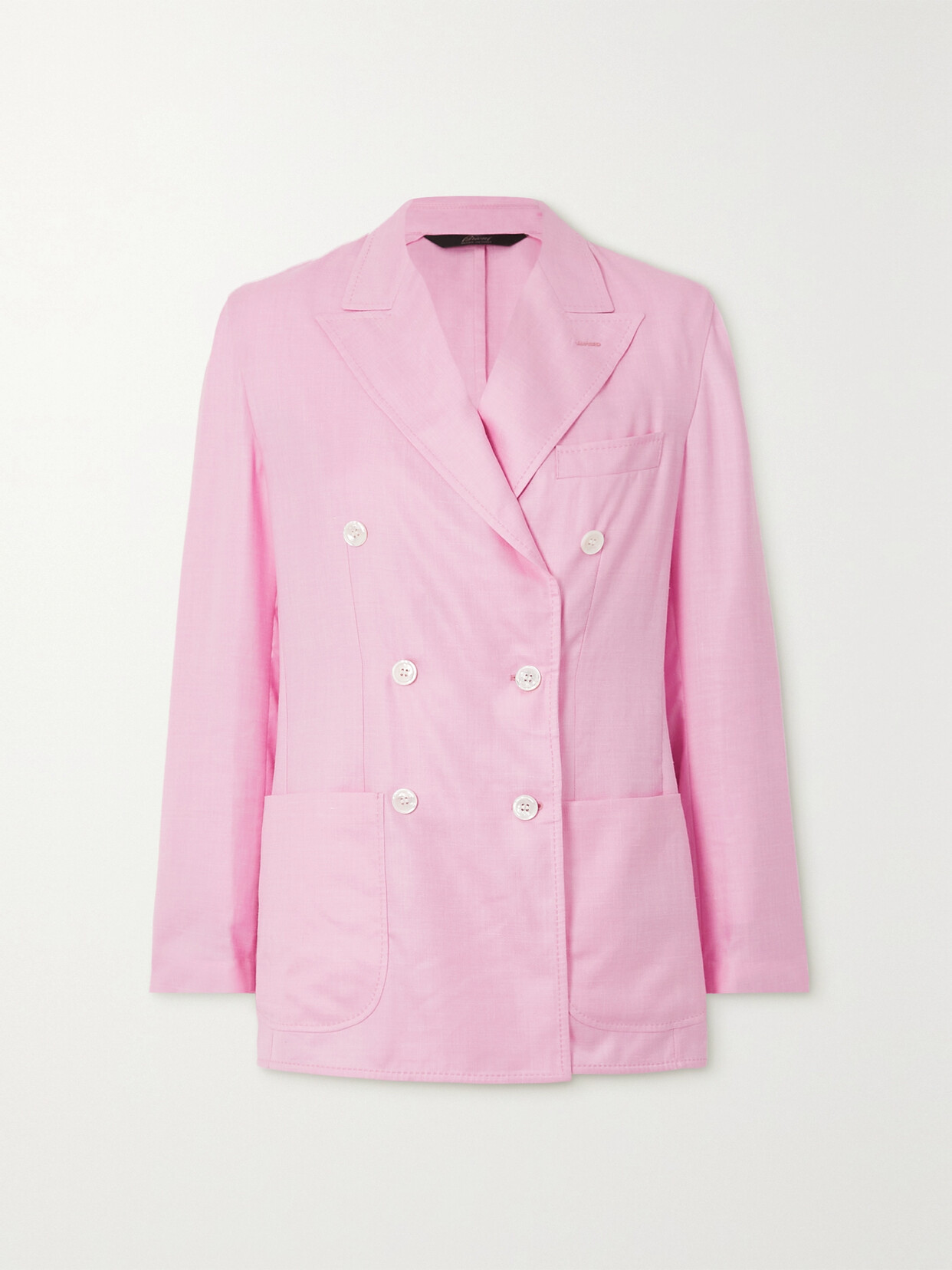 Brioni - Double-breasted Silk, Cashmere And Linen-blend Blazer - Pink