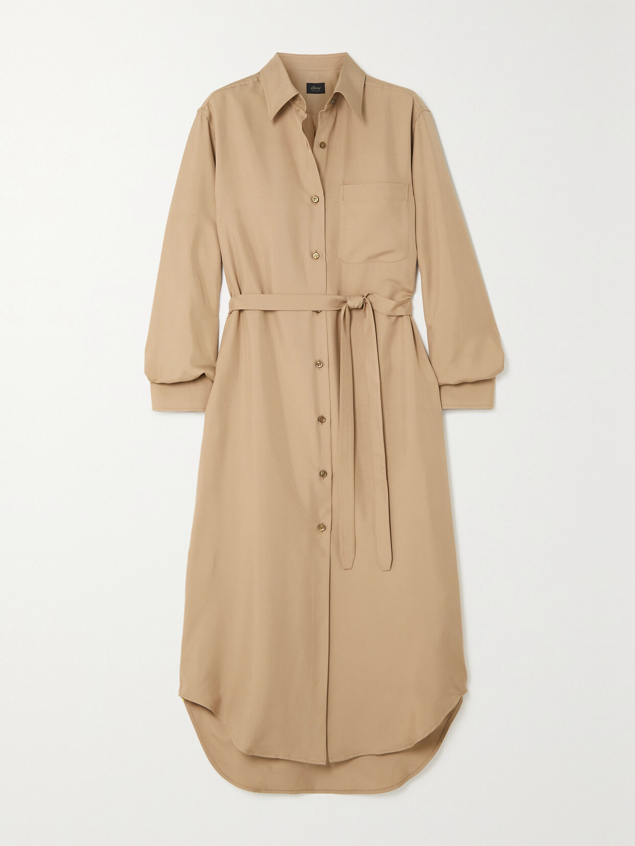 Brioni - Belted Silk-canvas Shirt Dress - Brown