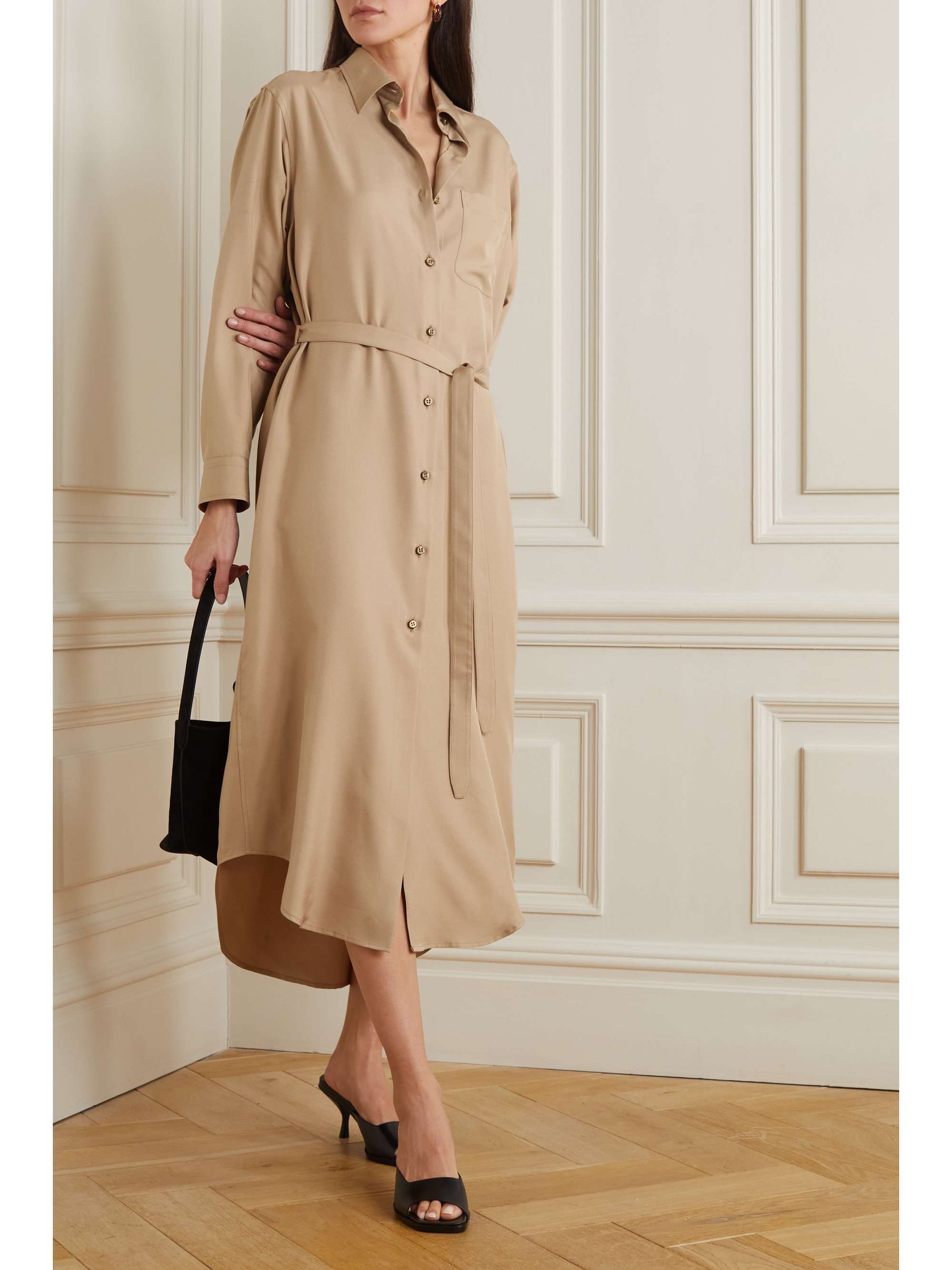 BRIONI Belted silk-canvas shirt dress