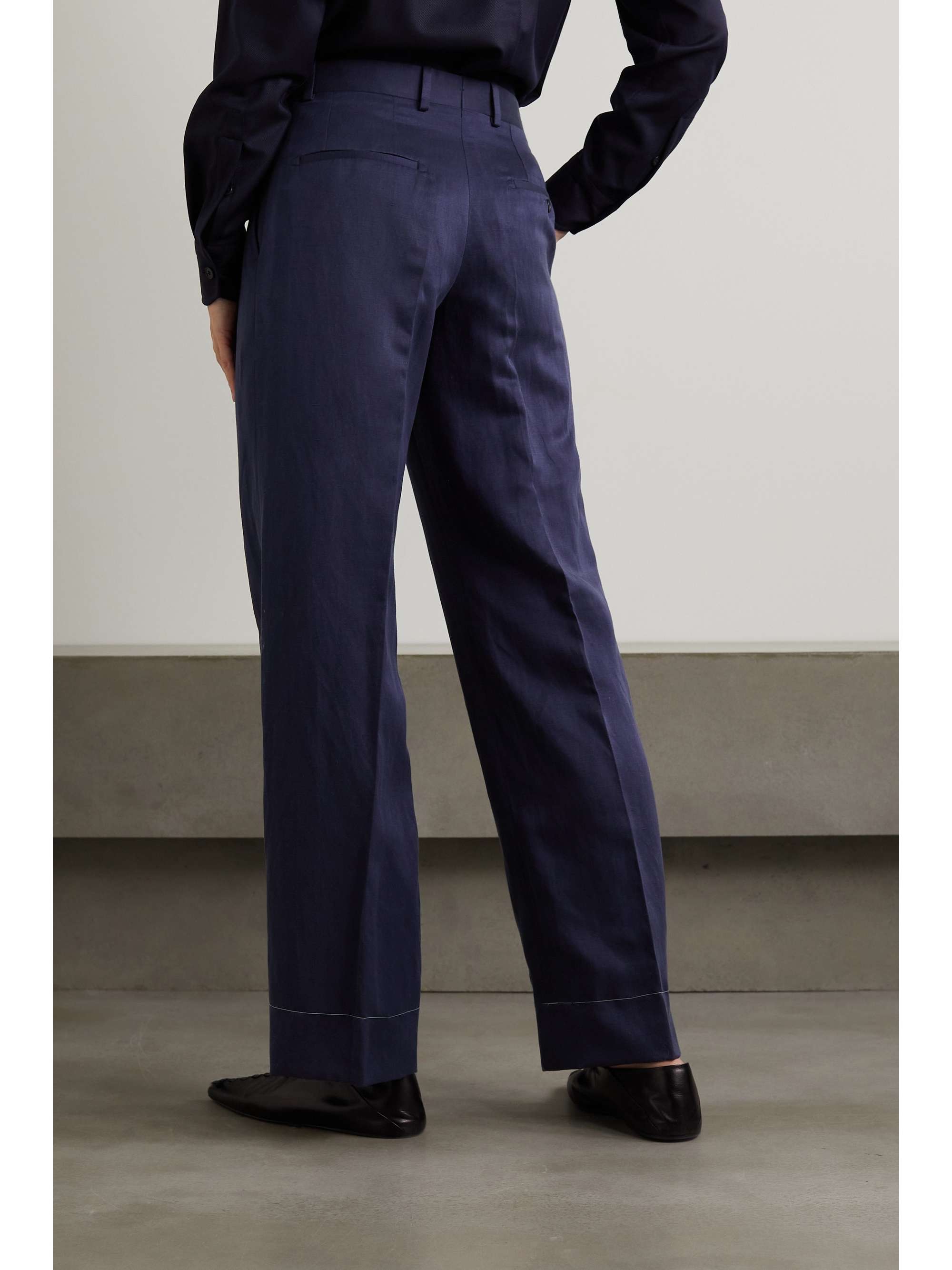 BRIONI Pleated silk and linen-blend twill straight-leg pants
