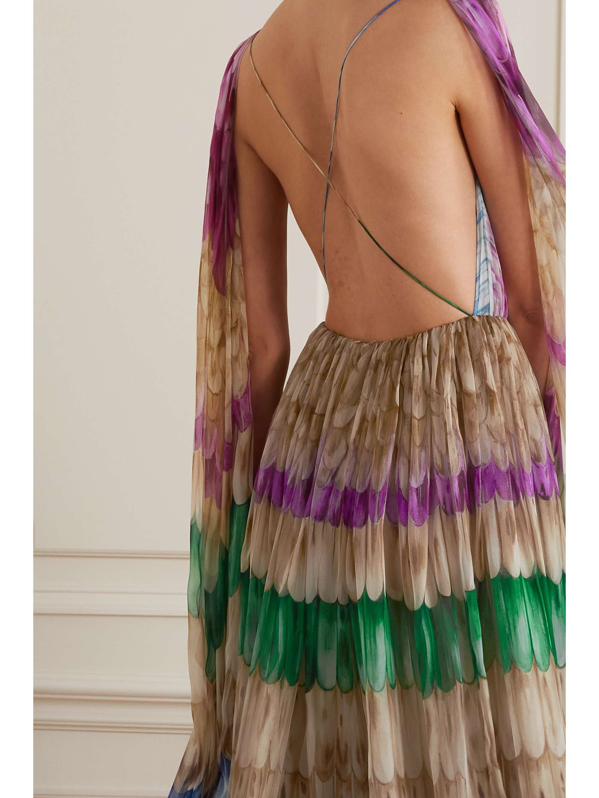 VALENTINO GARAVANI Draped printed silk-chiffon gown