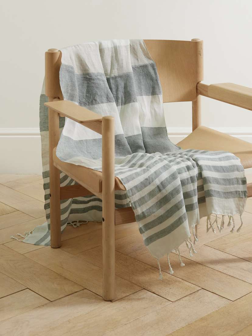 Brunello Cucinelli Fringed Striped Linen Throw