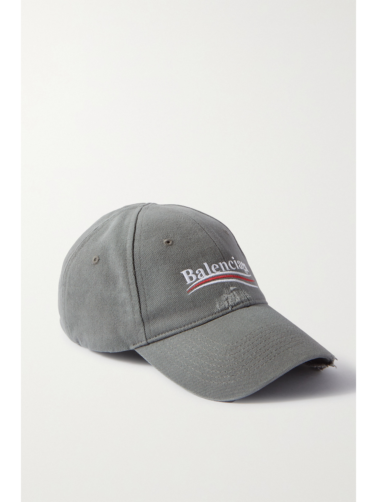 Balenciaga - Distressed Embroidered Cotton-twill Baseball Cap - Gray