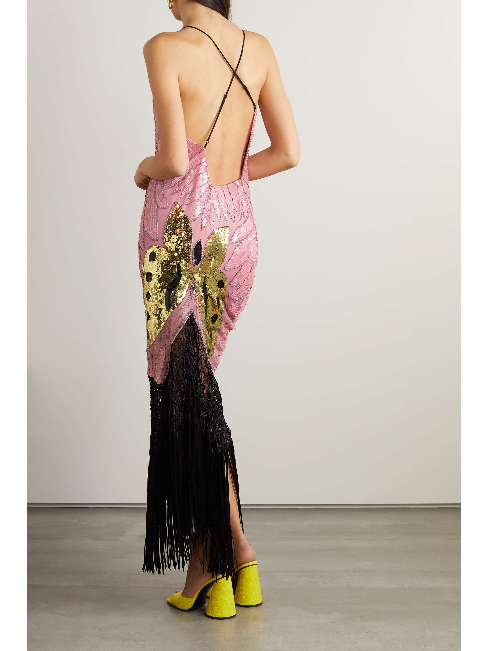 CONNER IVES Fringed sequin-embellished silk-satin gown
