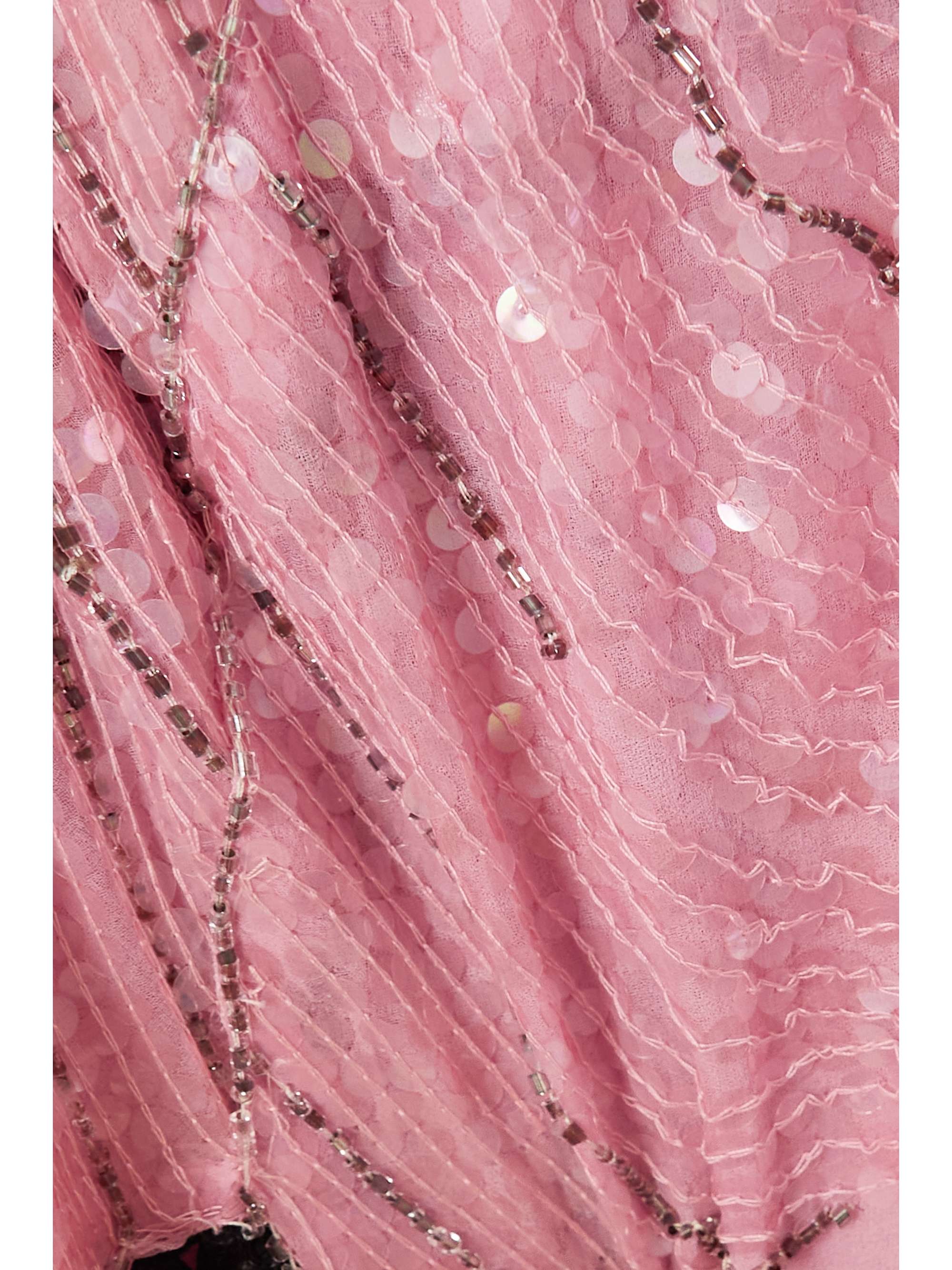 CONNER IVES Fringed sequin-embellished silk-satin gown