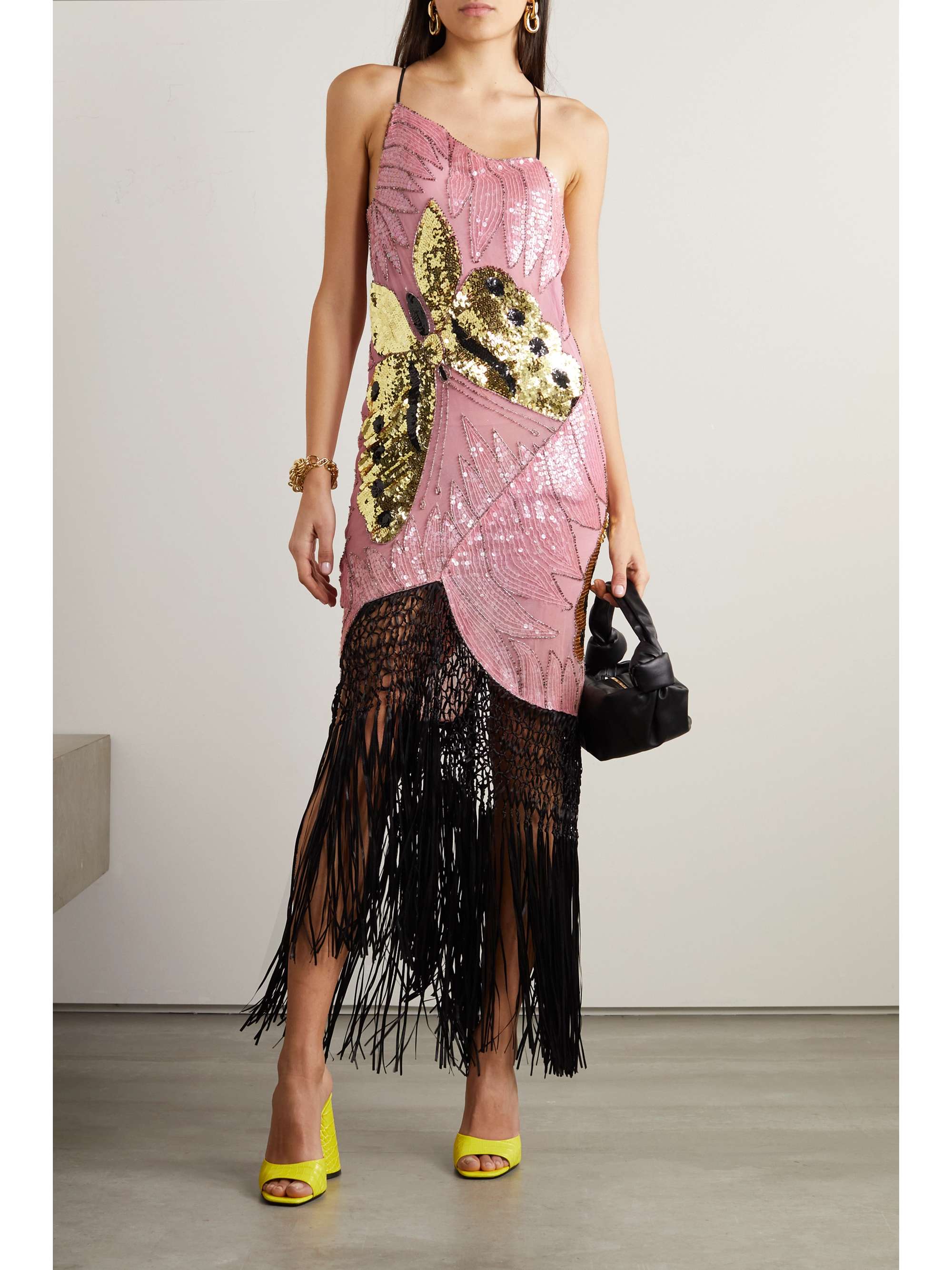 CONNER IVES Fringed sequin-embellished silk-satin gown
