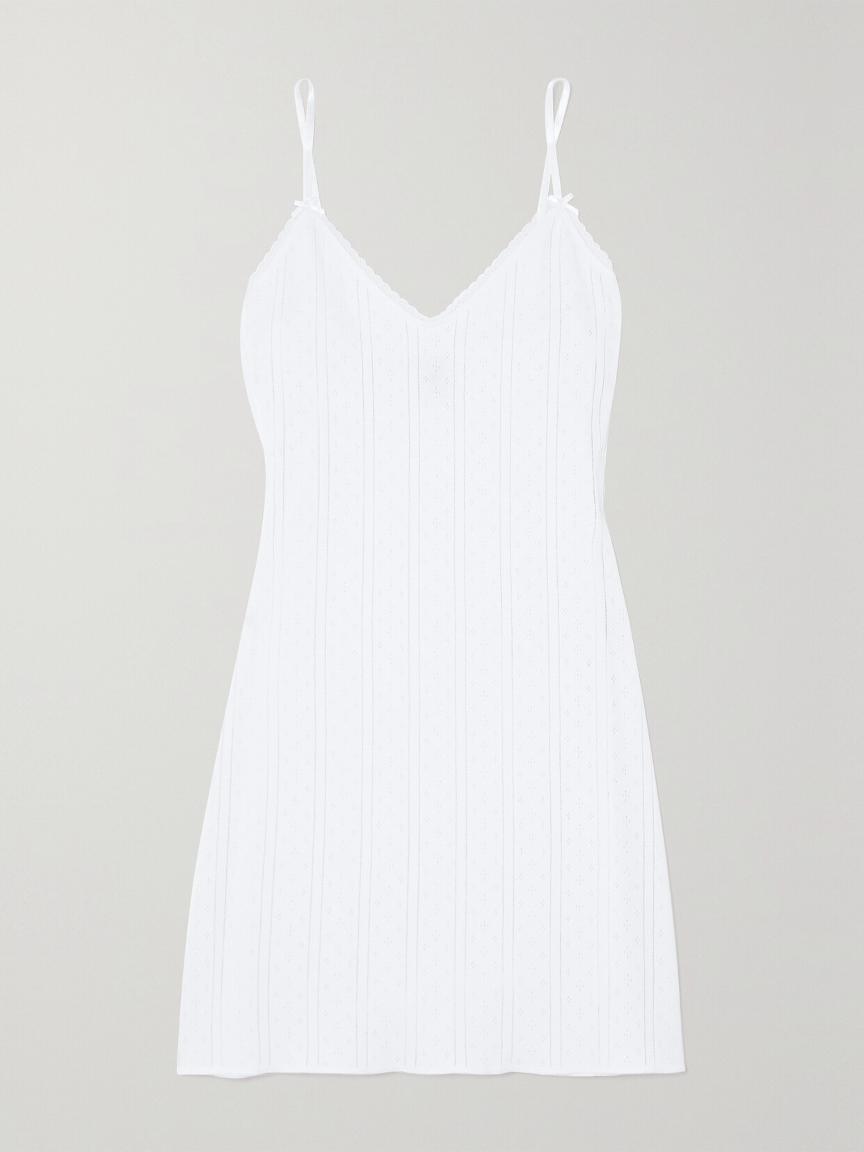 Cou Cou - Lace-trimmed Pointelle-knit Organic Cotton Slip Dress - White